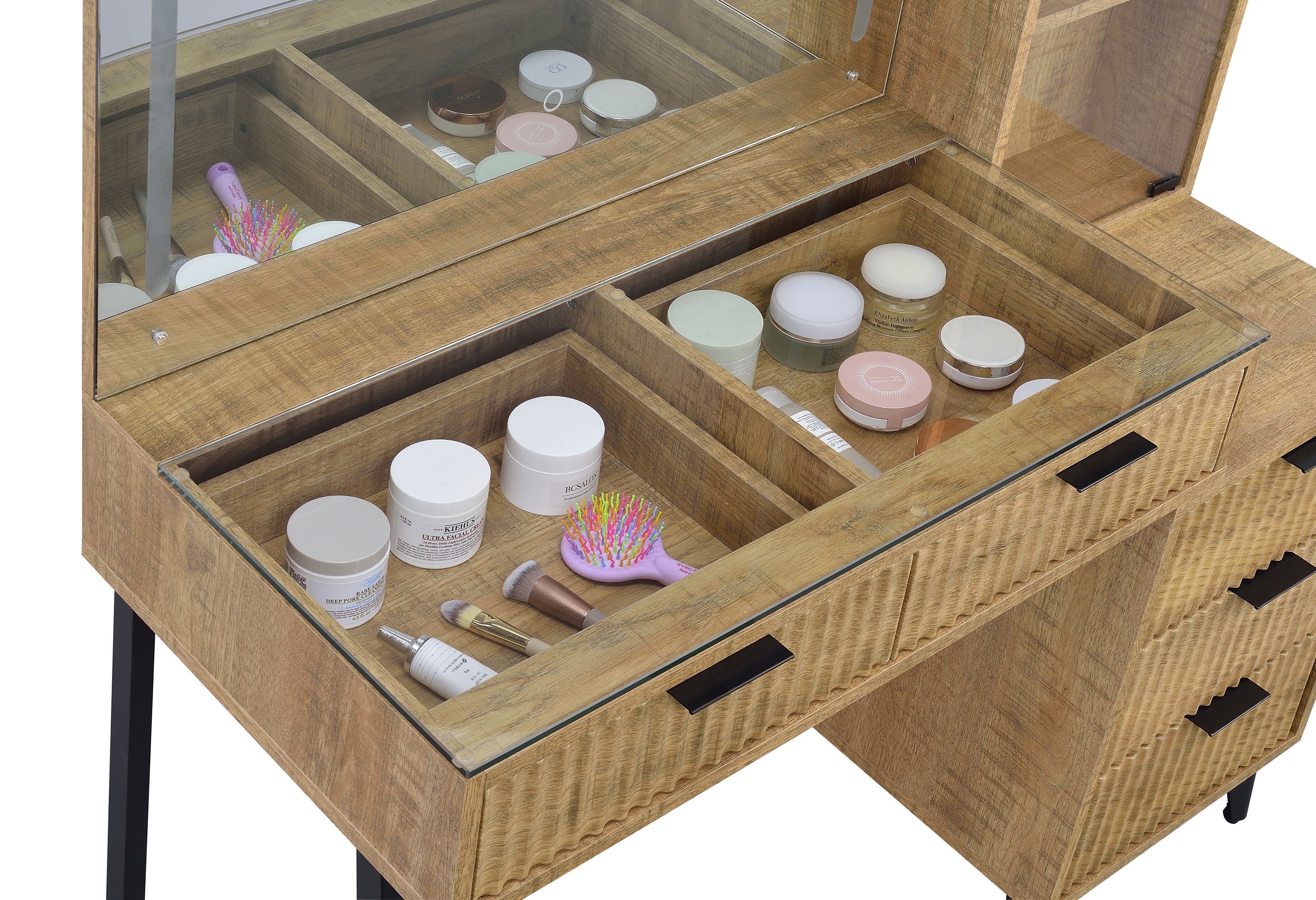 Souza 5-Drawer Makeup Vanity Table With LED Mirror Mango — view 12