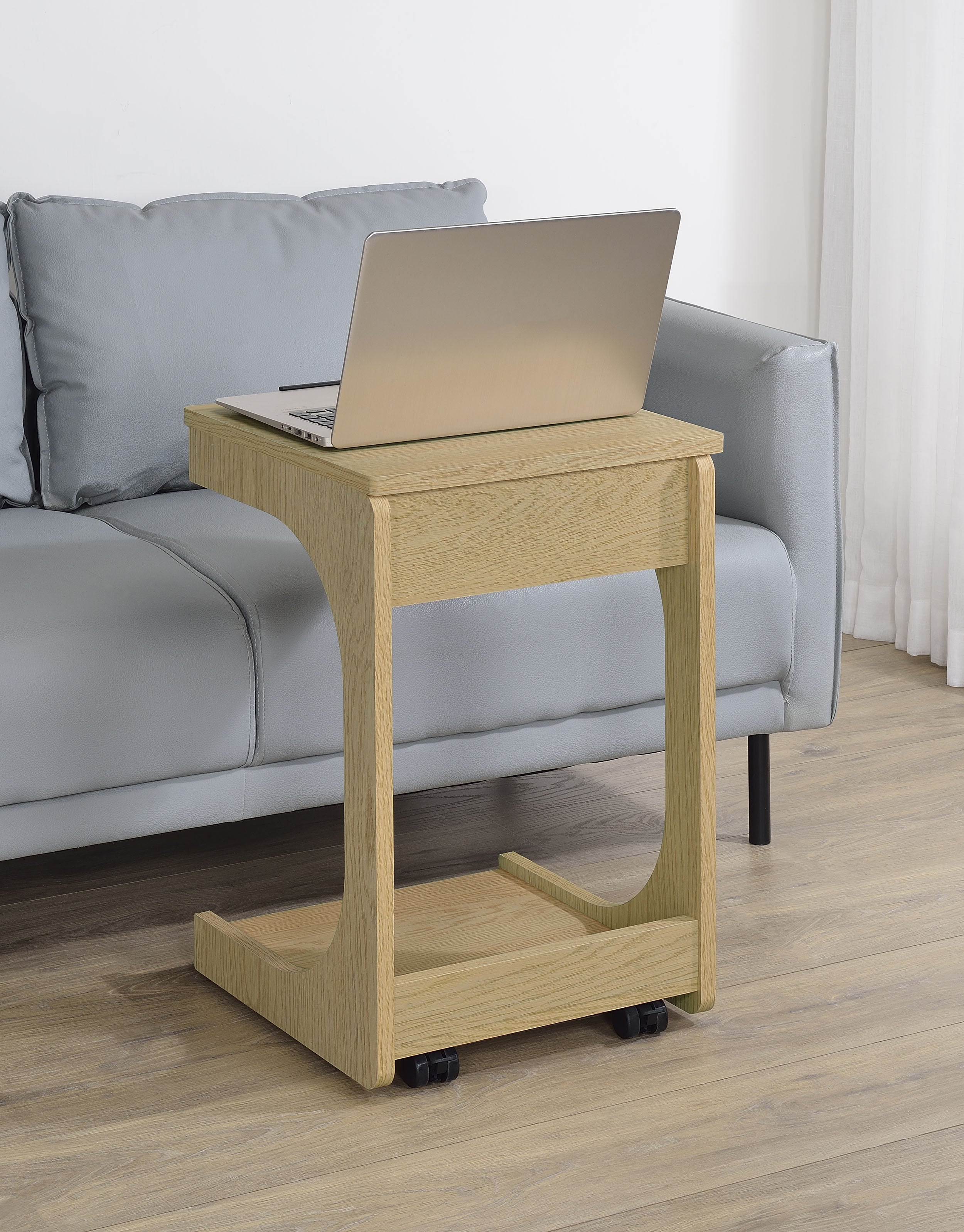 Ralston C-Shaped Lift-Top Sofa Side Table With Casters Light Oak — view 2