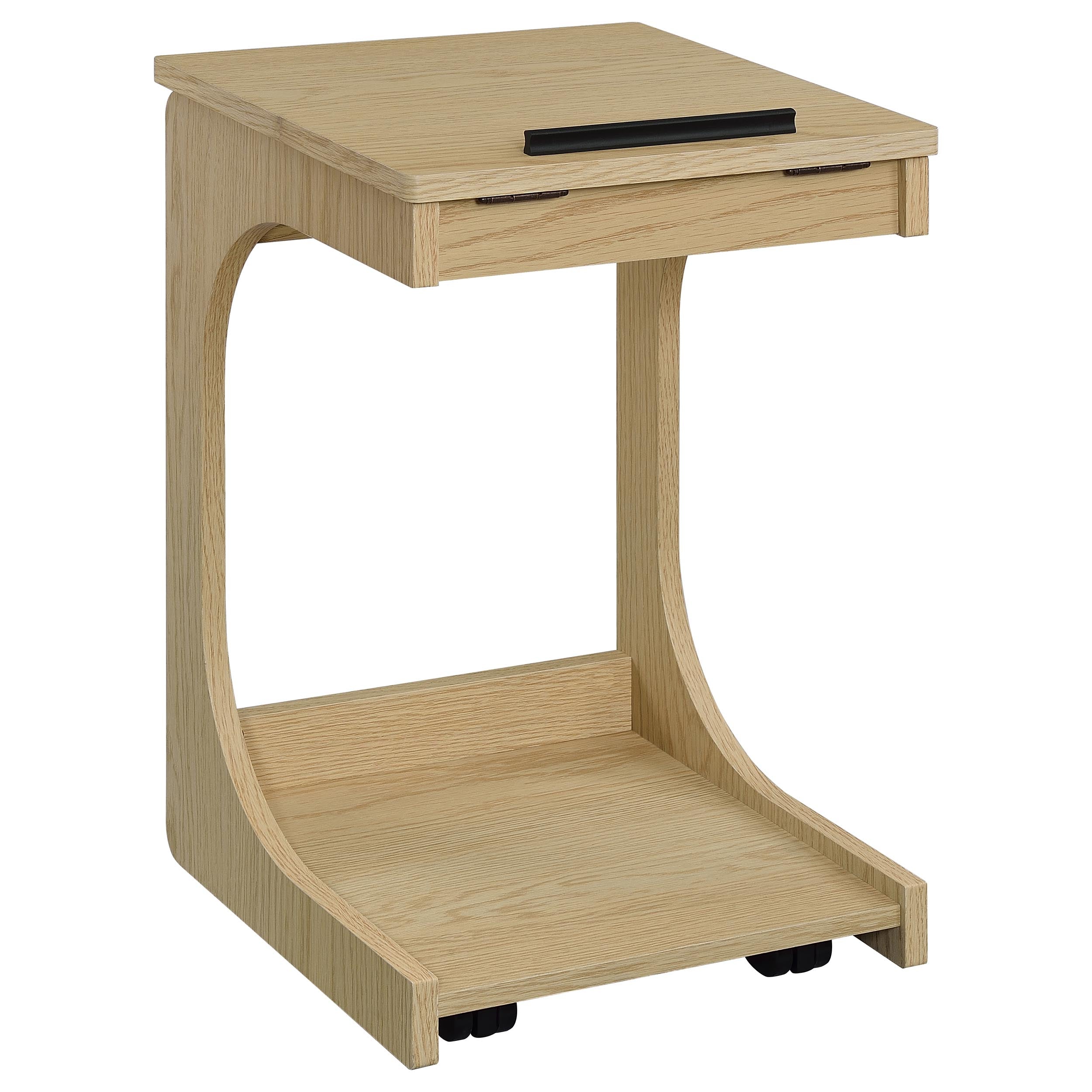 Ralston C-Shaped Lift-Top Sofa Side Table With Casters Light Oak — view 1
