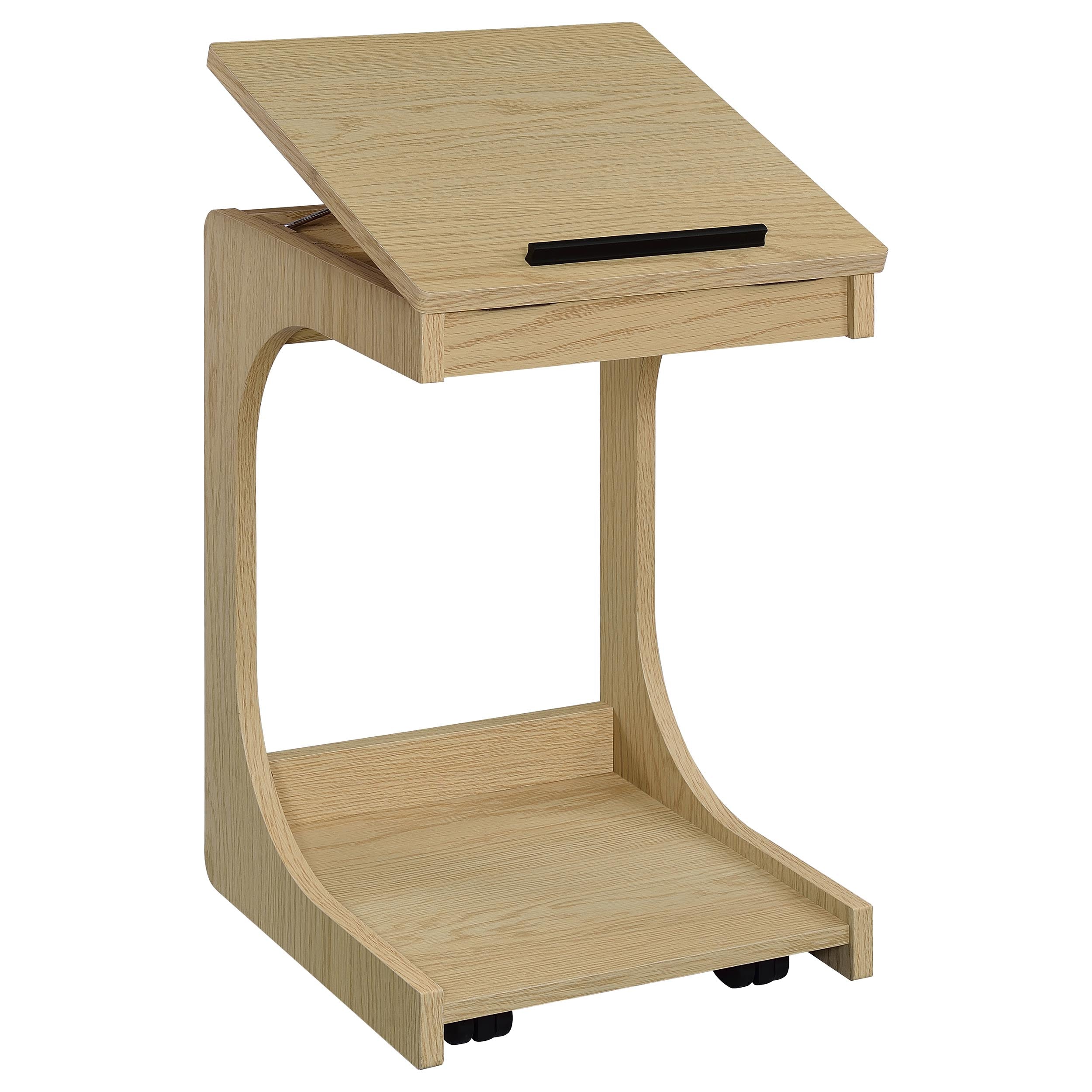 Ralston C-Shaped Lift-Top Sofa Side Table With Casters Light Oak — view 4