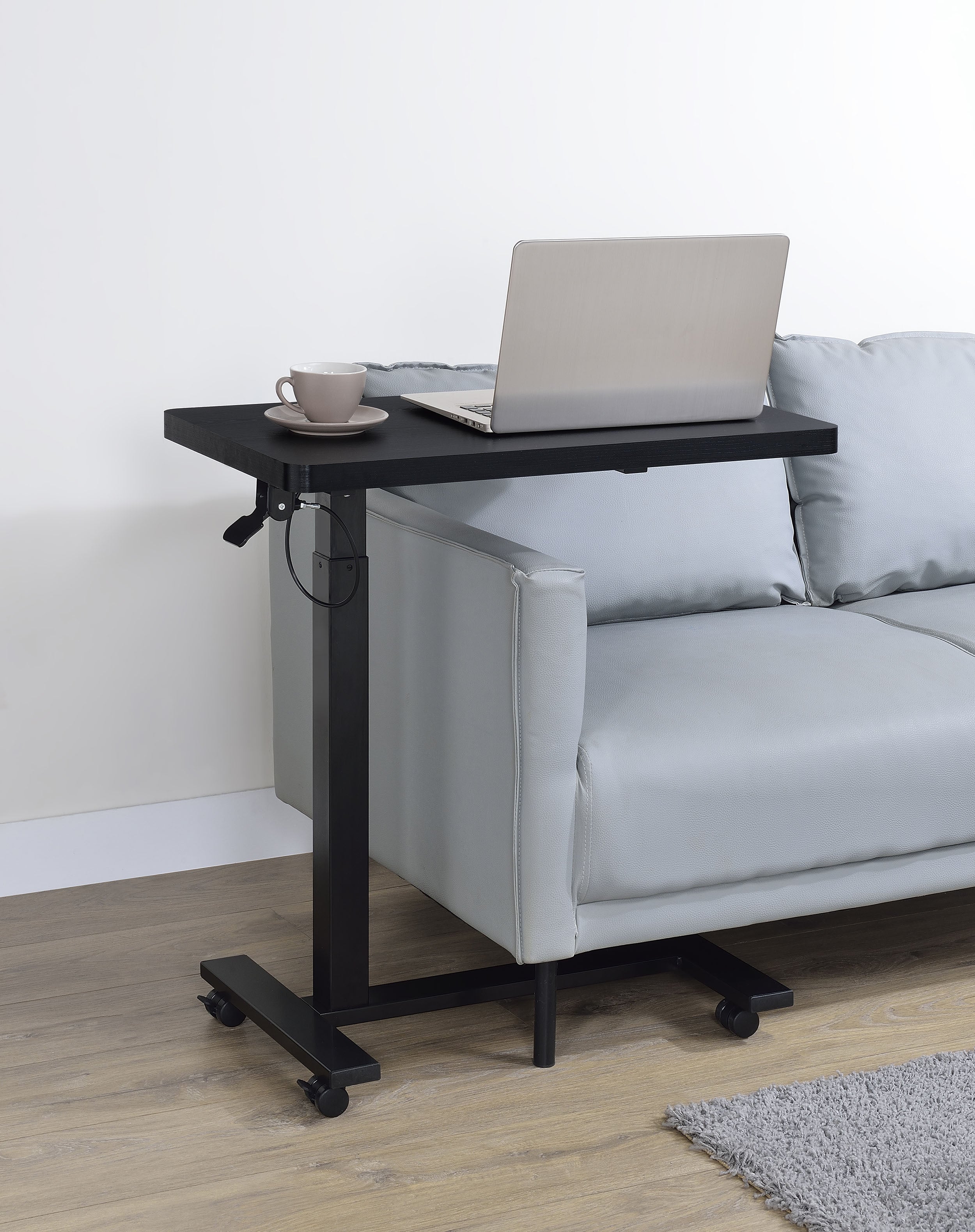Westpark Pneumatic Adjustable C-Shape Side Table with Casters Black — view 2