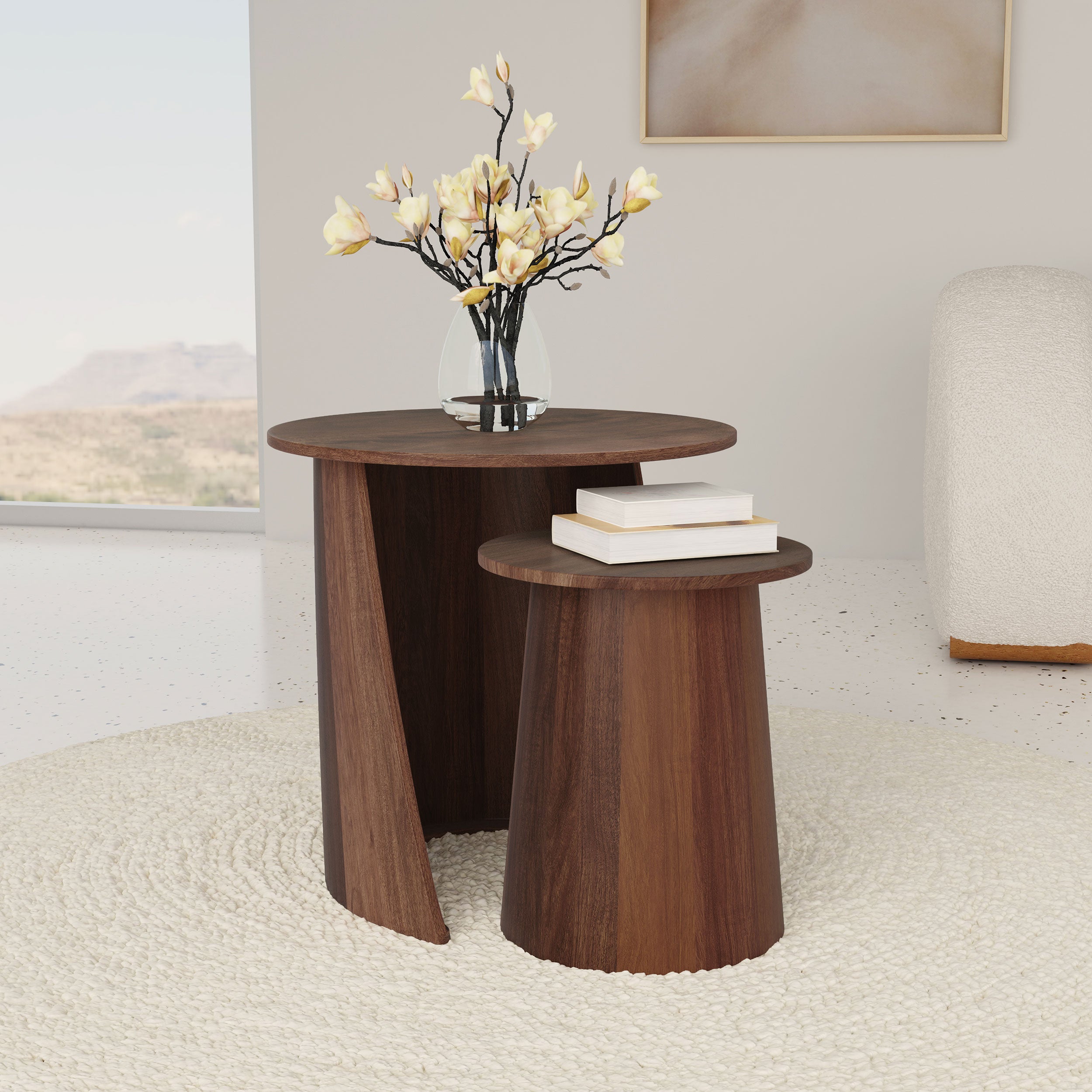 Yency 2-piece Round Mango Wood Nesting Table Set Dark Brown Mango — view 2