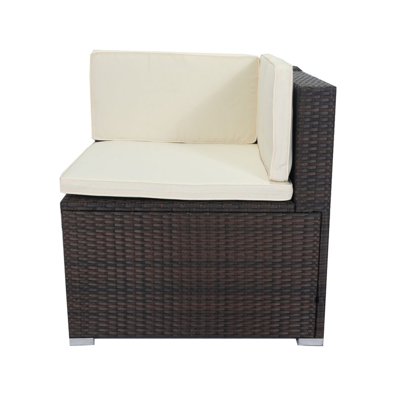 11 Piece Patio Wicker Conversation Set, 10 Seater Patio Sectional Set With 3 Storage Box Under Seat - Brown / White