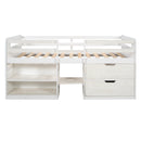Twin size Loft Bed with Two Shelves and Two drawers (Antique White)
