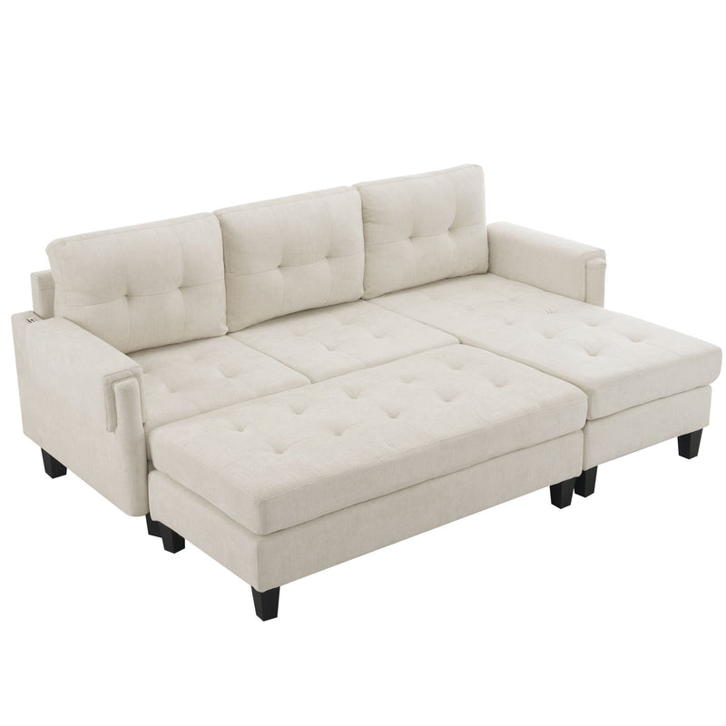 L Shaped Sofa Sectional Couch Sofa Bed With Two USB Ports, A Movable Ottoman And A Reversible Chaise Lounge For Living Room