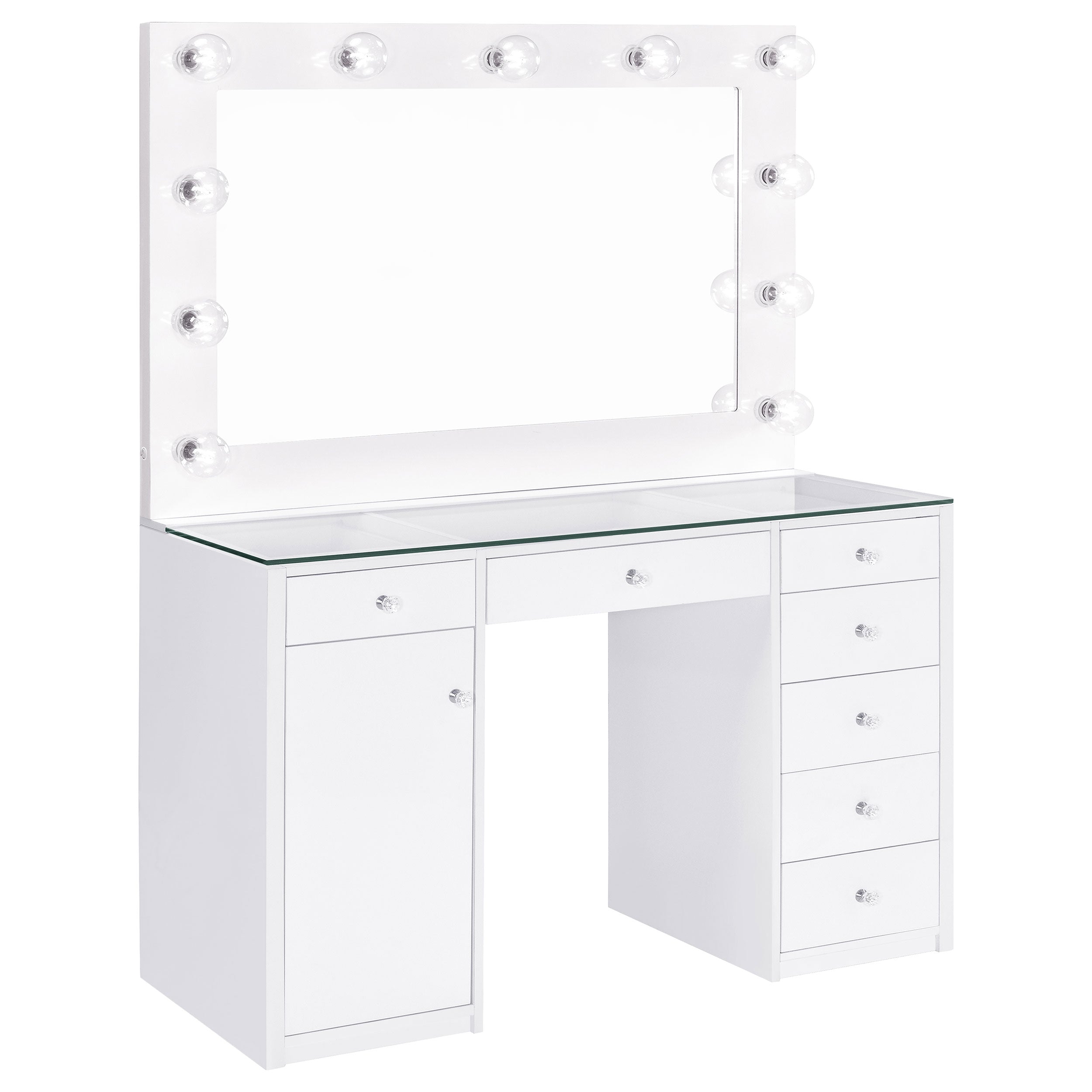 Acena 7-drawer Vanity Set with Lighting White High Gloss — view 1