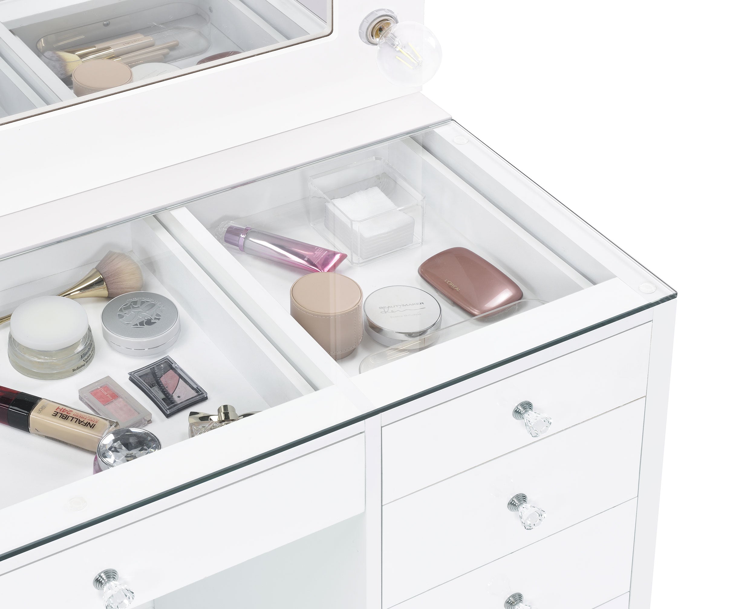 Acena 7-drawer Vanity Set with Lighting White High Gloss — view 4