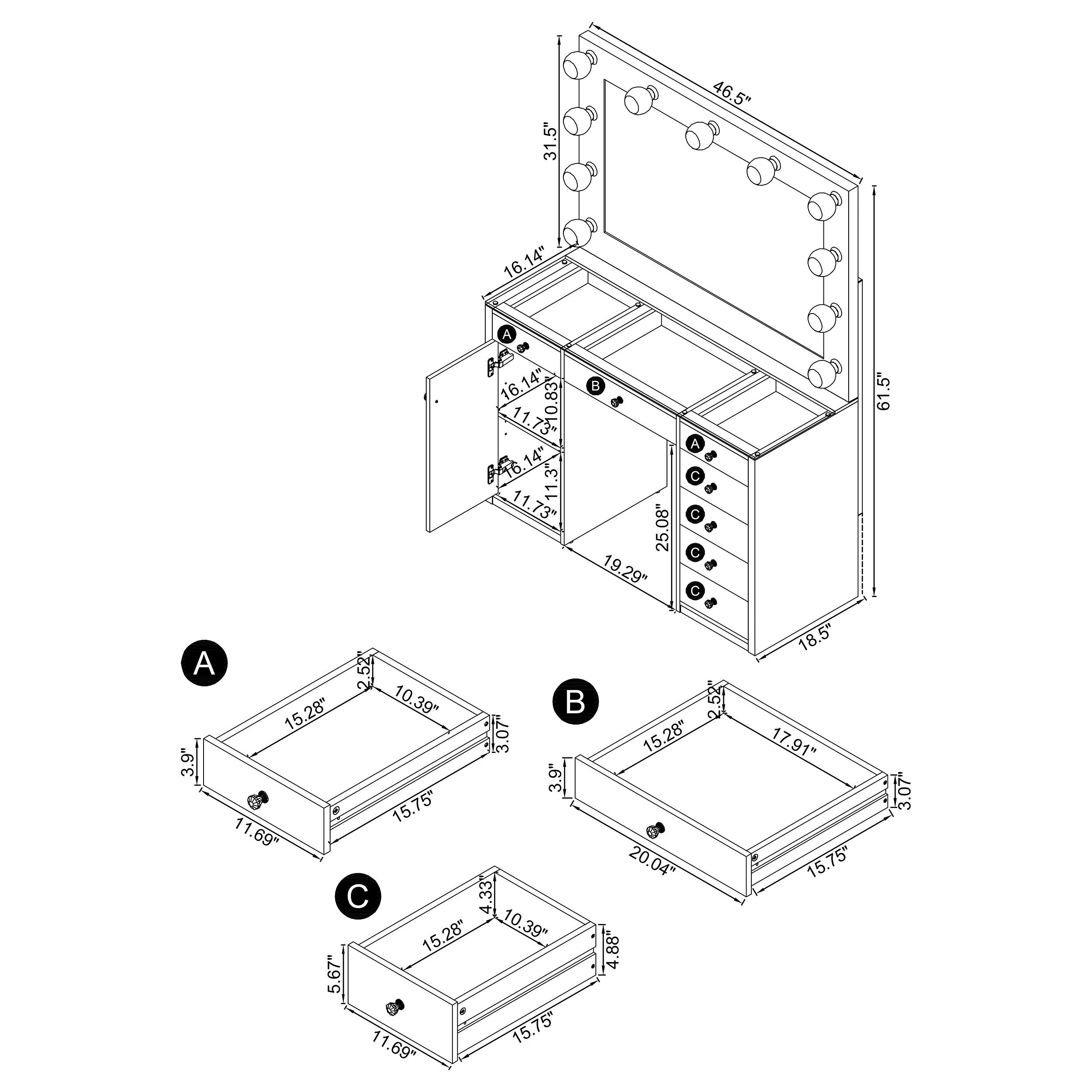 Acena 7-drawer Vanity Set with Lighting White High Gloss — view 6