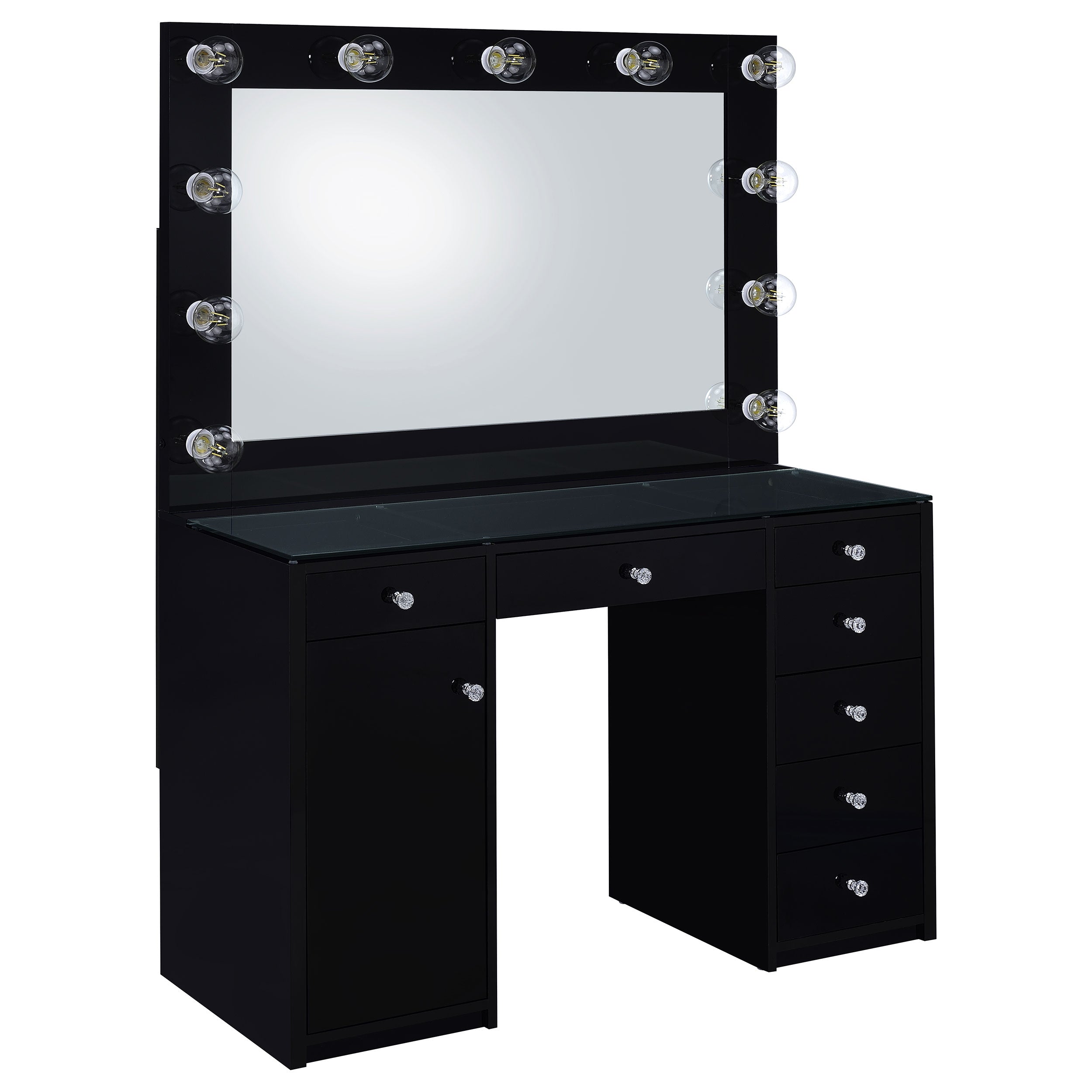 Acena 7-drawer Vanity Set with Lighting Black High Gloss — view 1