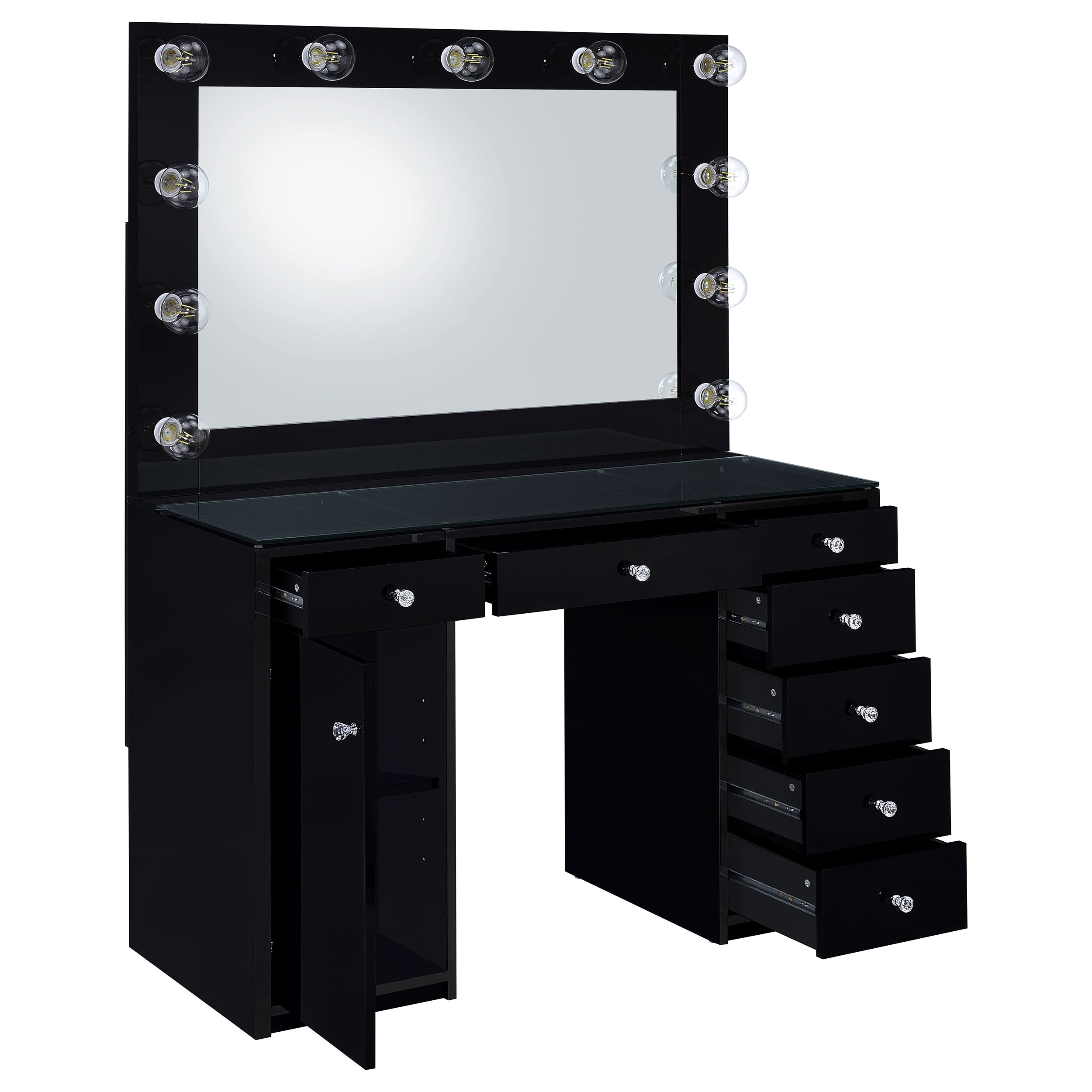 Acena 7-drawer Vanity Set with Lighting Black High Gloss — view 4