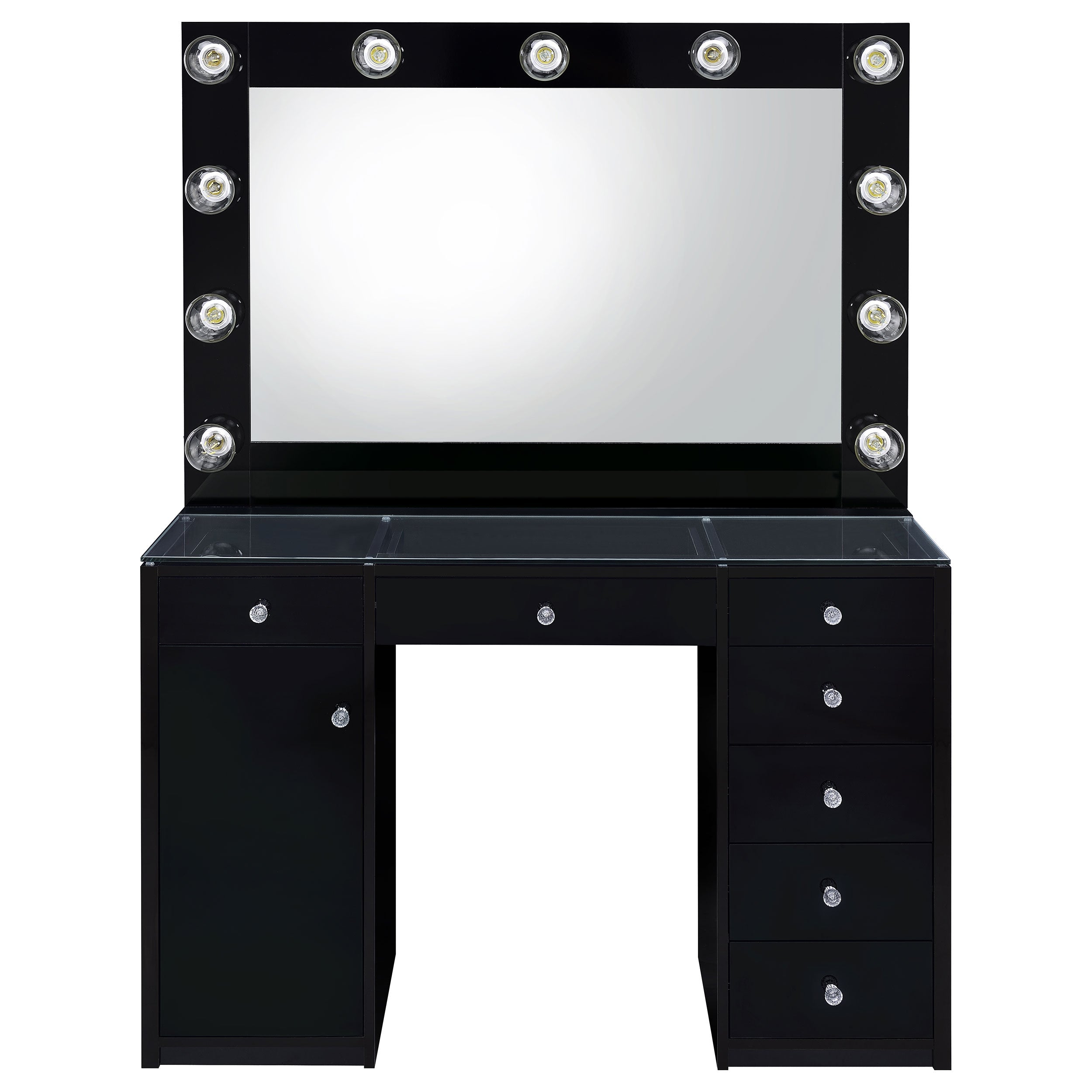 Acena 7-drawer Vanity Set with Lighting Black High Gloss — view 5