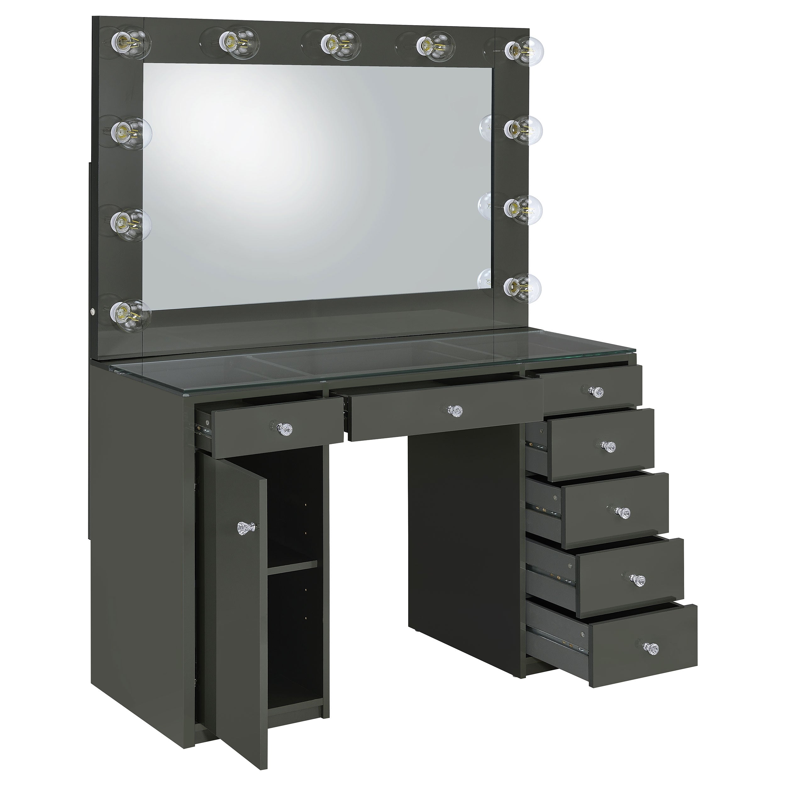 Acena 7-drawer Vanity Set with Lighting Grey High Gloss — view 4