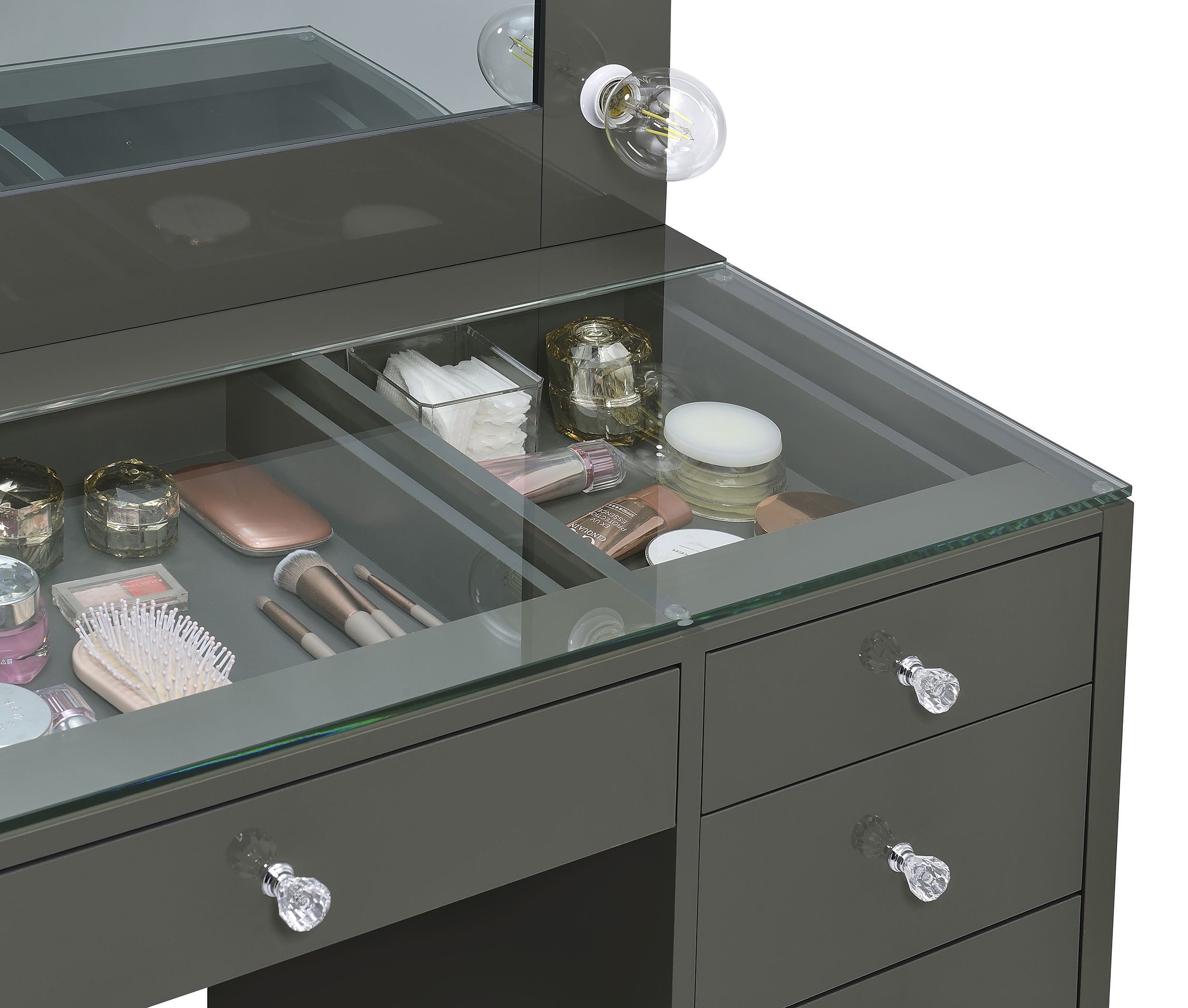 Acena 7-drawer Vanity Set with Lighting Grey High Gloss — view 10