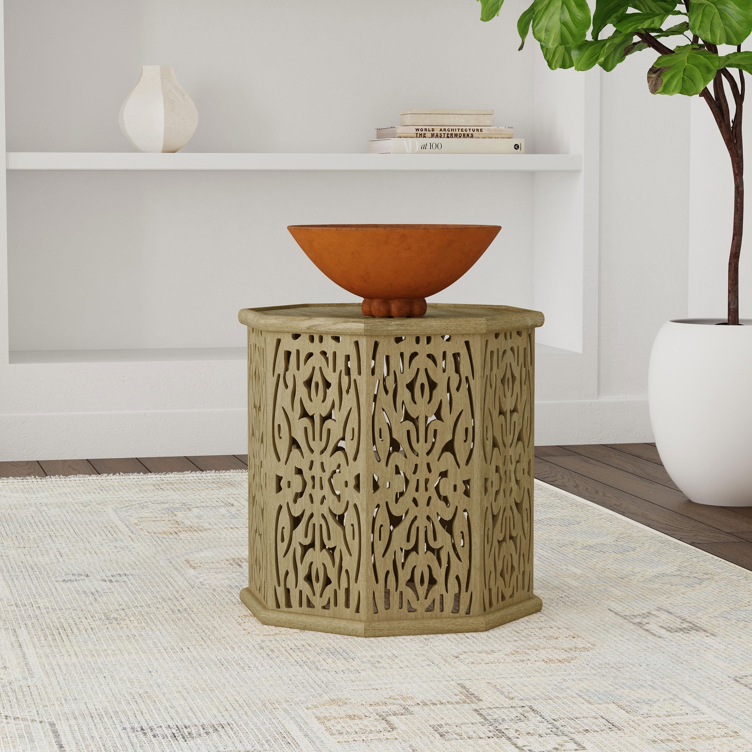 Torres Octagonal Solid Mango Wood Side Table Natural Brown — view 2