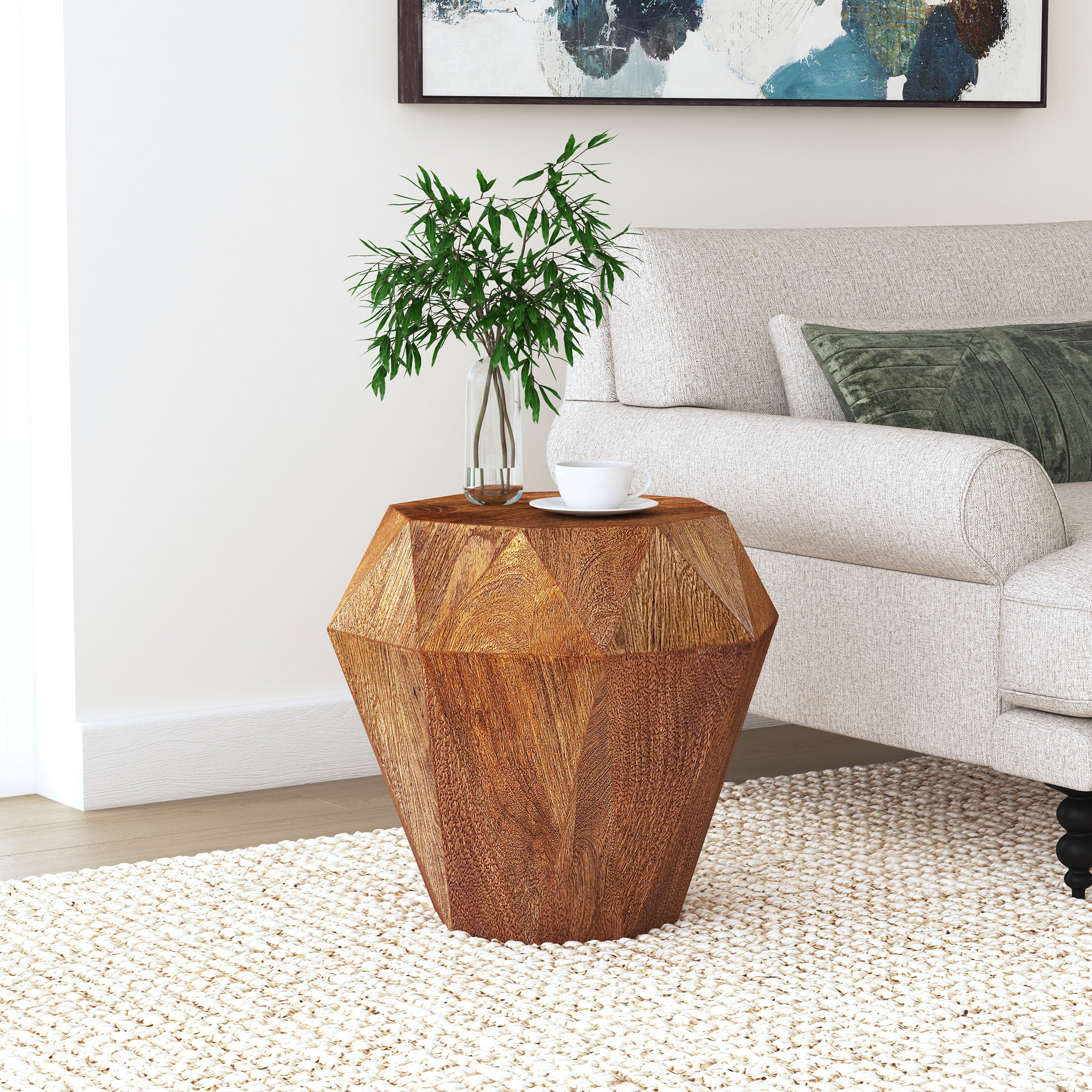 Jacinto Octagonal Solid Mango Wood Side Table Natural Brown — view 2