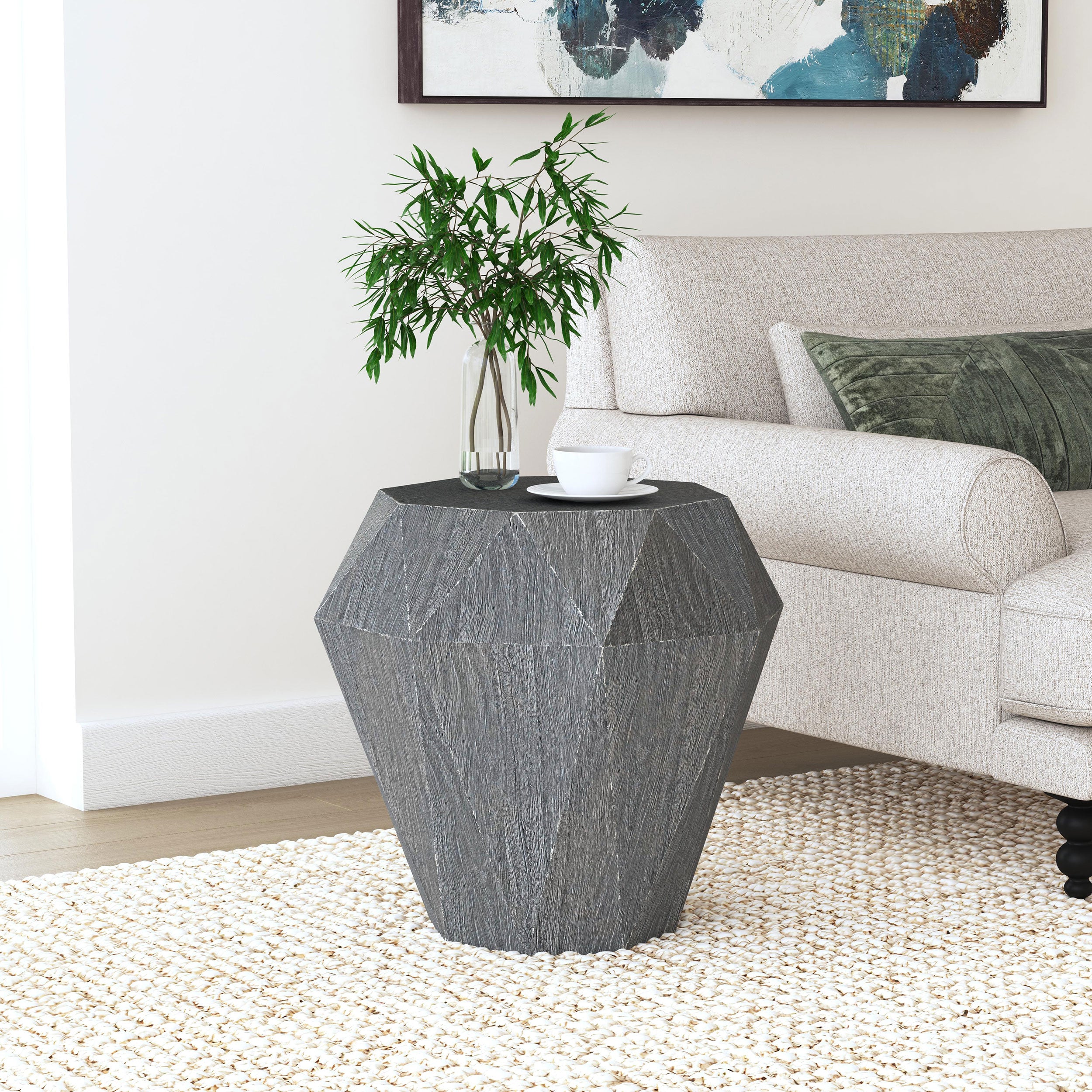 Jacinto Octagonal Solid Mango Wood Side Table Grey — view 2