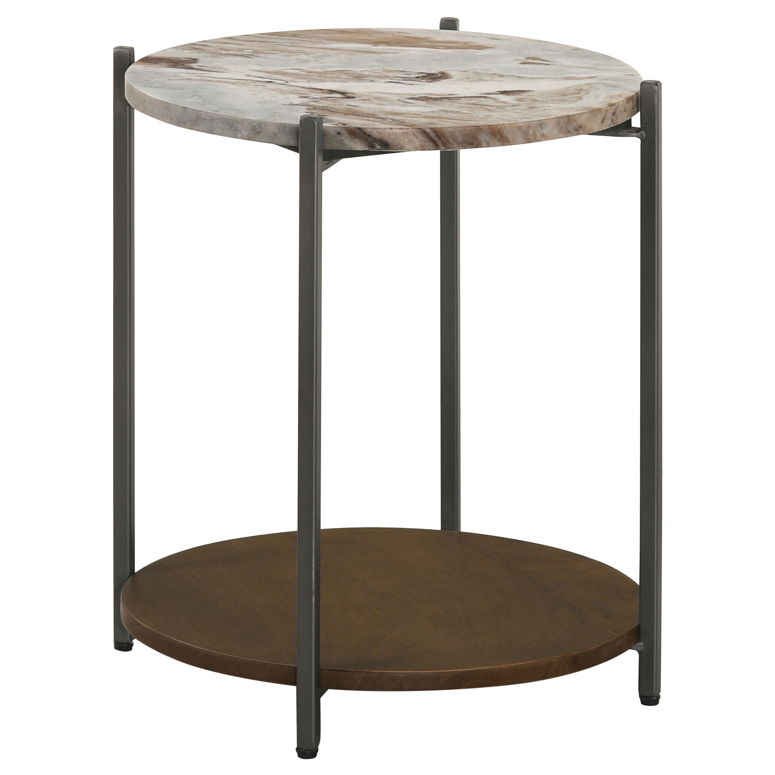 Noemie Round Marble Top Accent Side Table White and Gunmetal — view 1