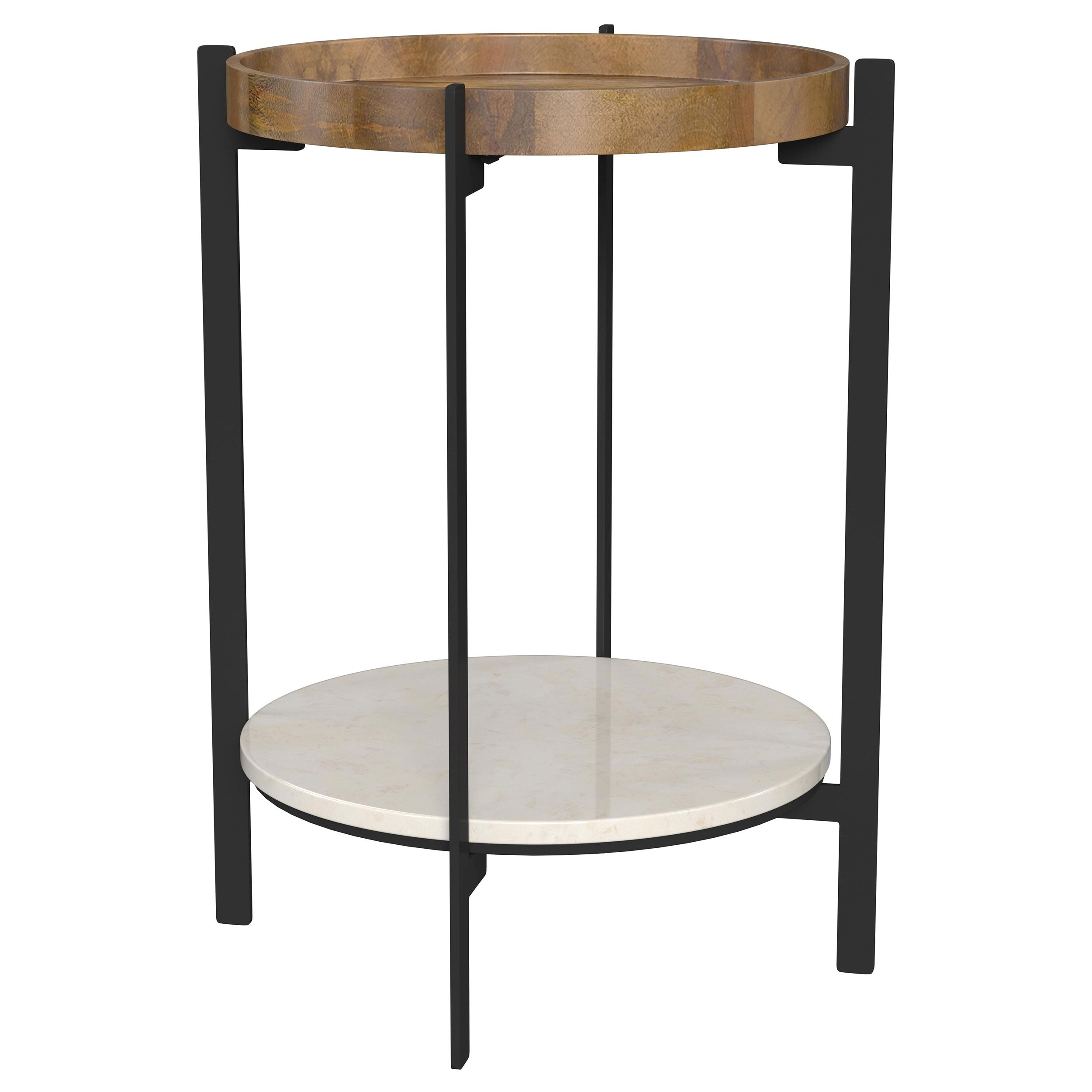 Adhvik Round End Side Table Marble Shelf Natural and Black — view 1