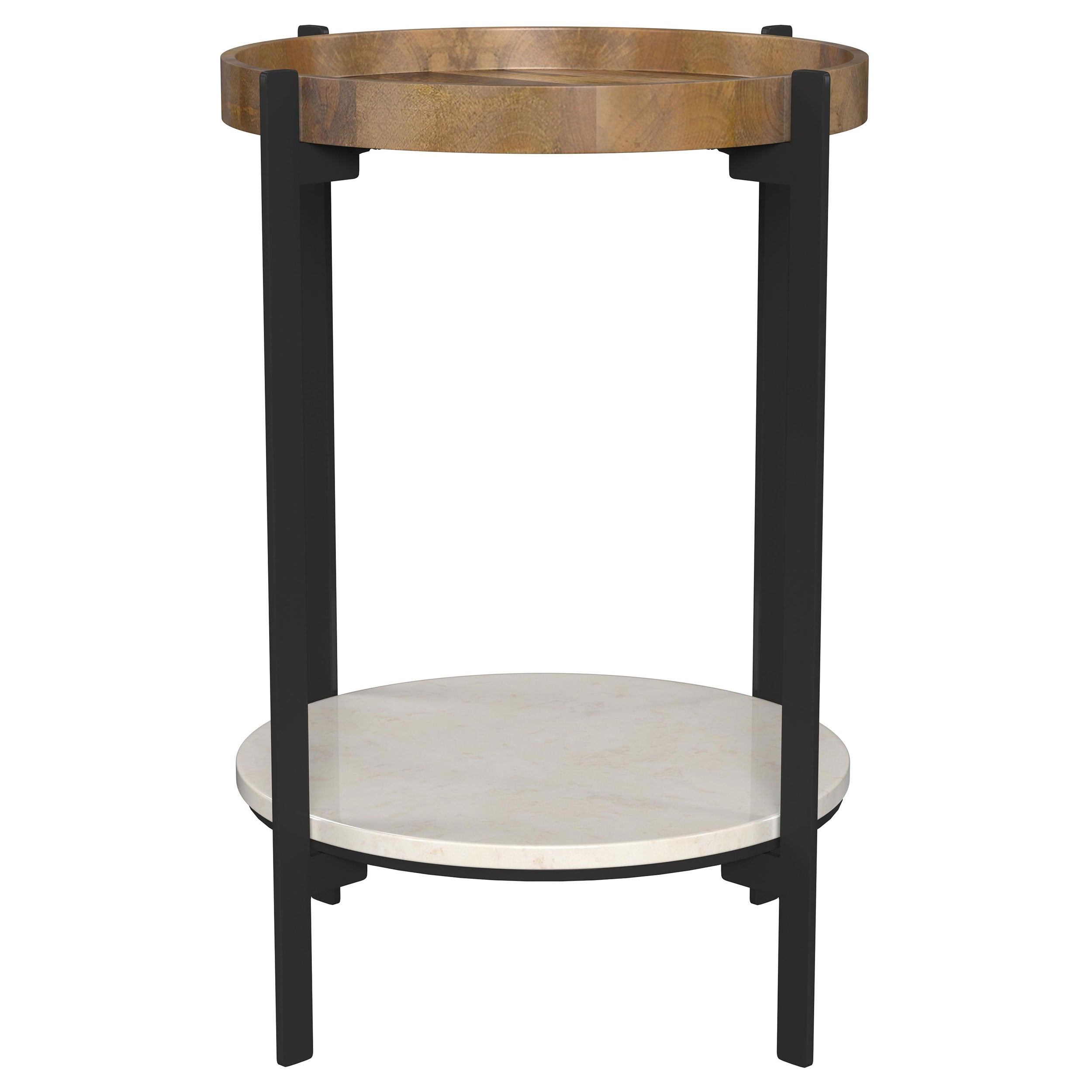 Adhvik Round End Side Table Marble Shelf Natural and Black — view 3