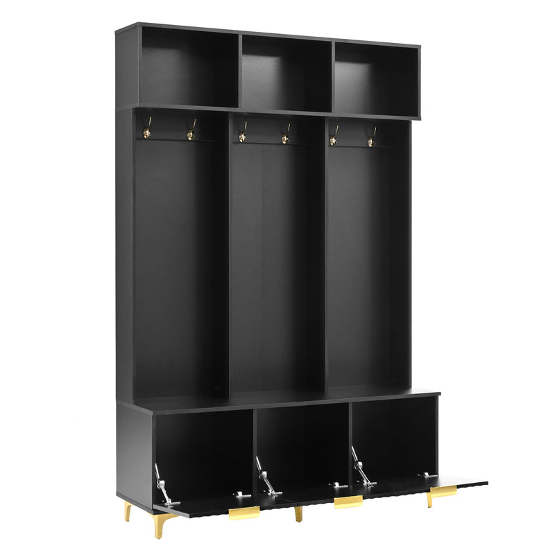 Modern Large Storage Hall Tree With Bench, 6 Hooks