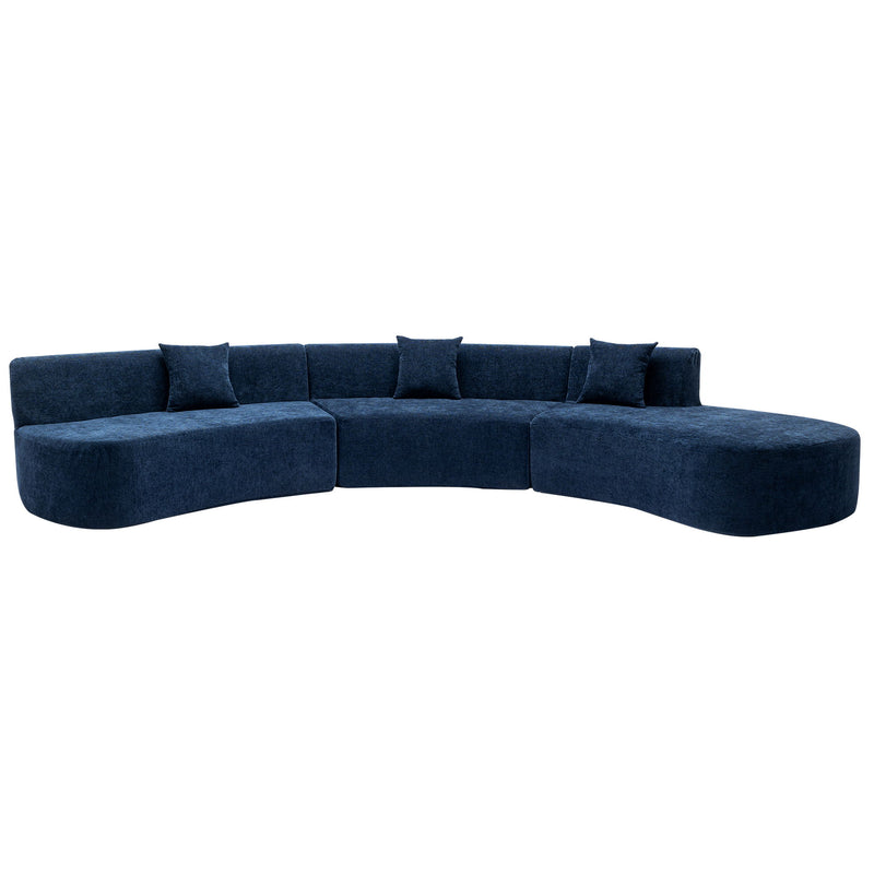 Stylish Curved Sofa Sectional Sofa Chenille Sofa Couch With Three Throw Pillows For Living Room