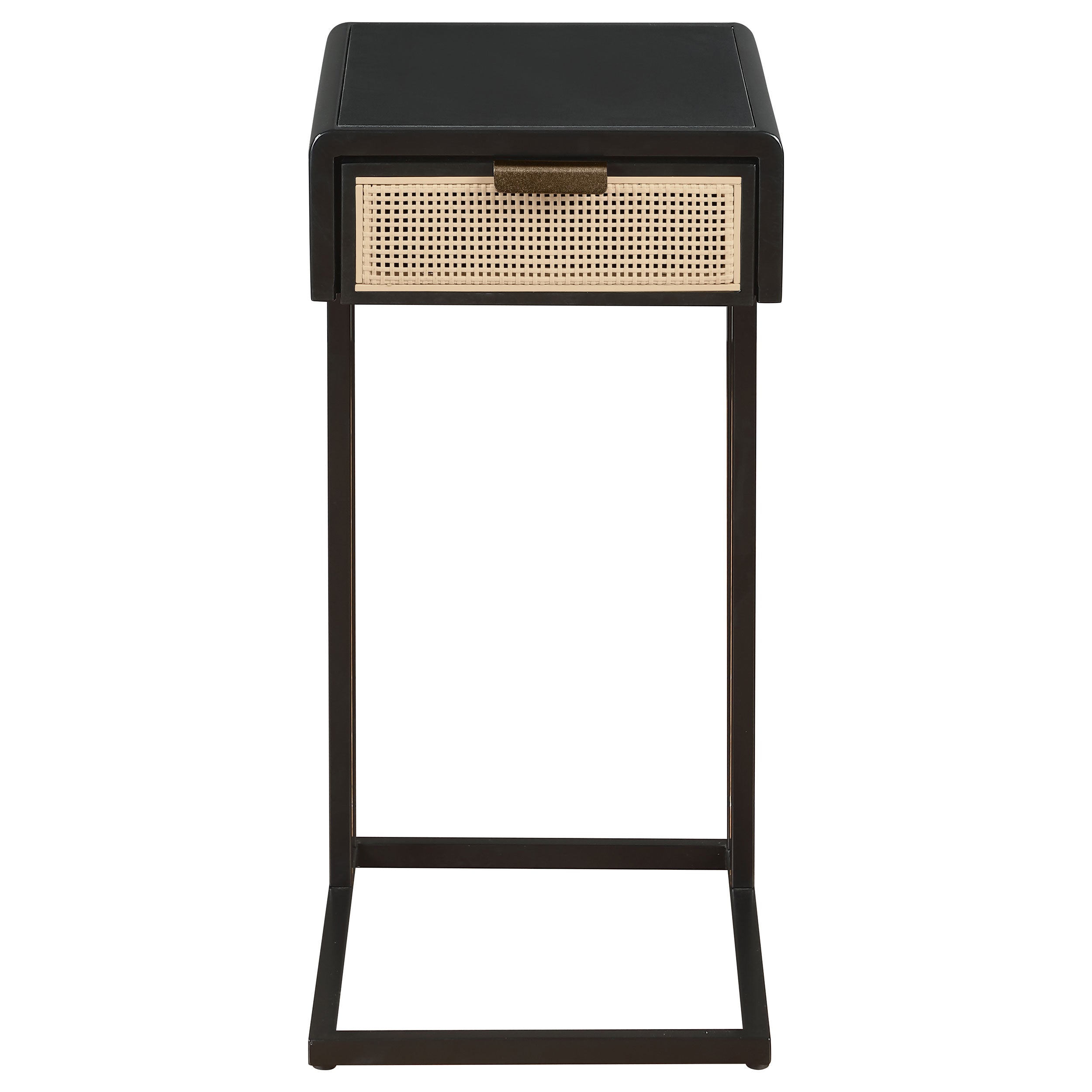 Amherst 1-drawer Radio Weave Cane Metal Side Table Black — view 3