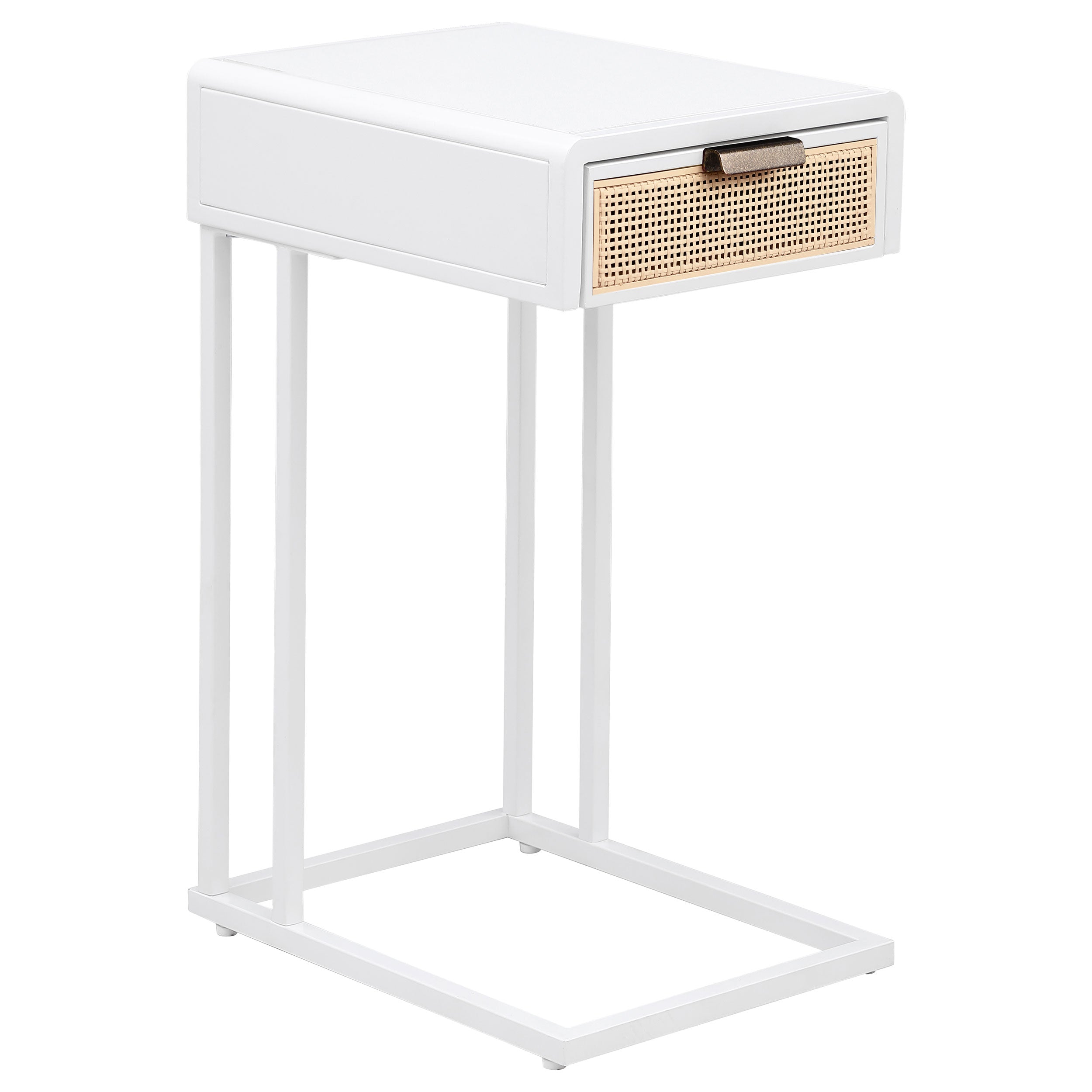 Amherst 1-drawer Radio Weave Cane Metal Side Table White — view 1