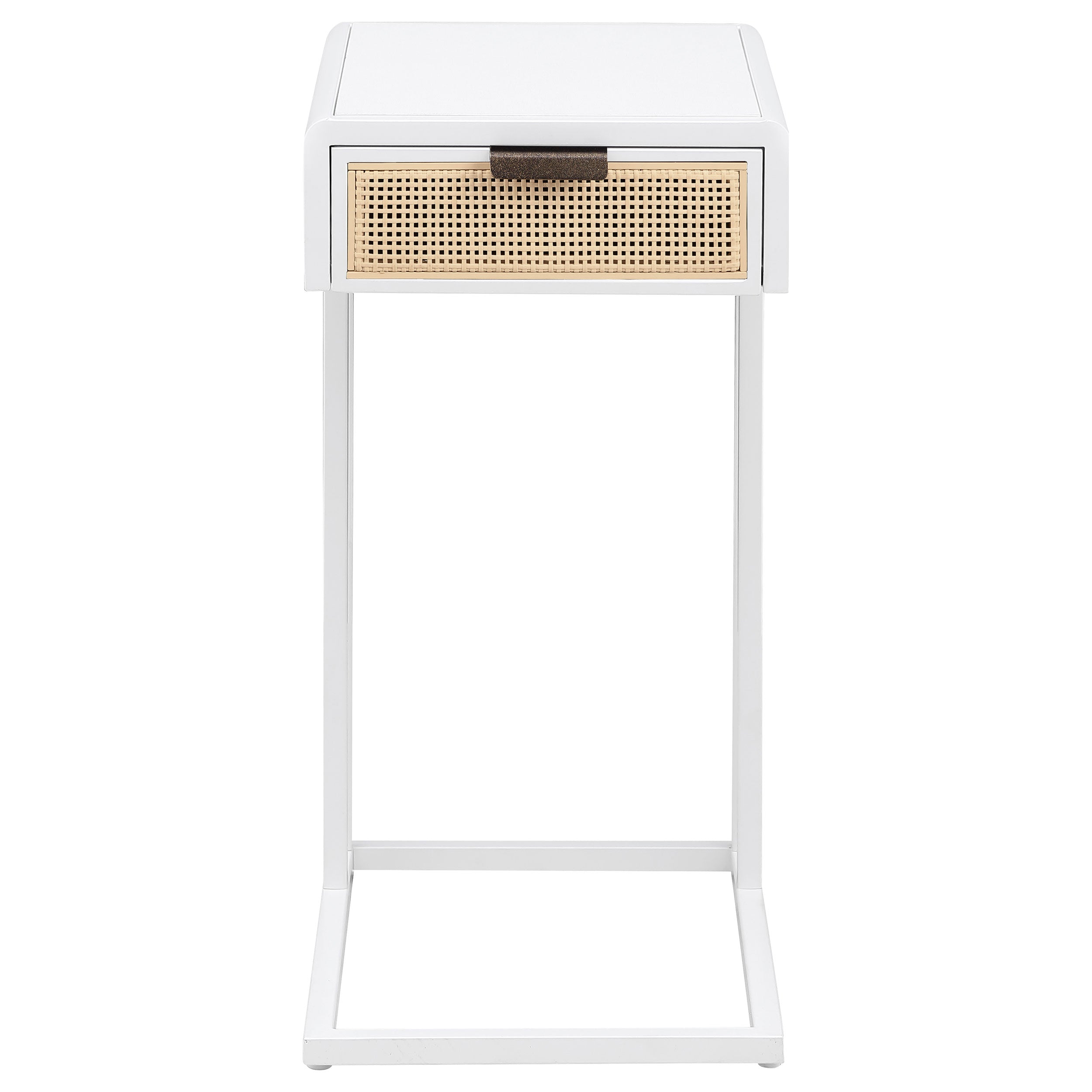Amherst 1-drawer Radio Weave Cane Metal Side Table White — view 3