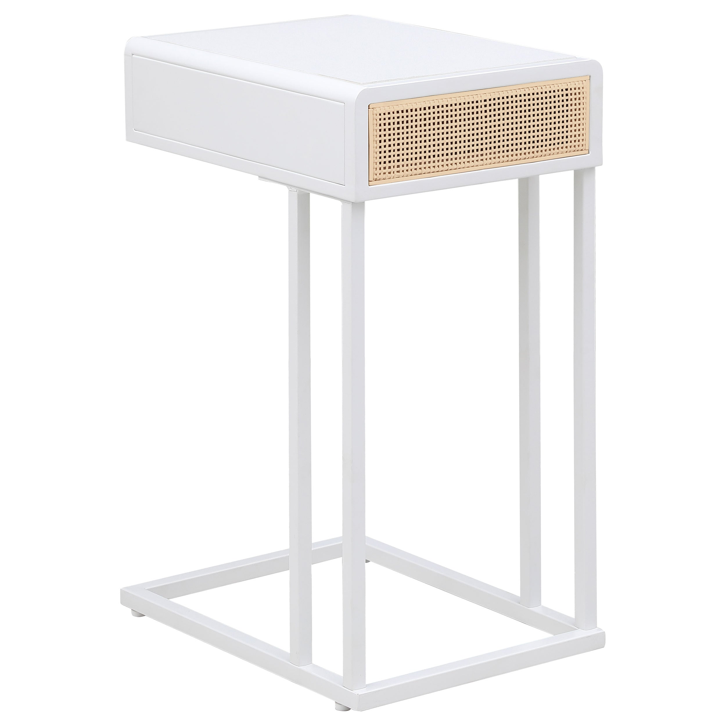 Amherst 1-drawer Radio Weave Cane Metal Side Table White — view 5