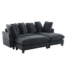 Upholstered L Shaped Sectional Sofa With Storage, Movable Ottoman, And 6 Throw Pillows