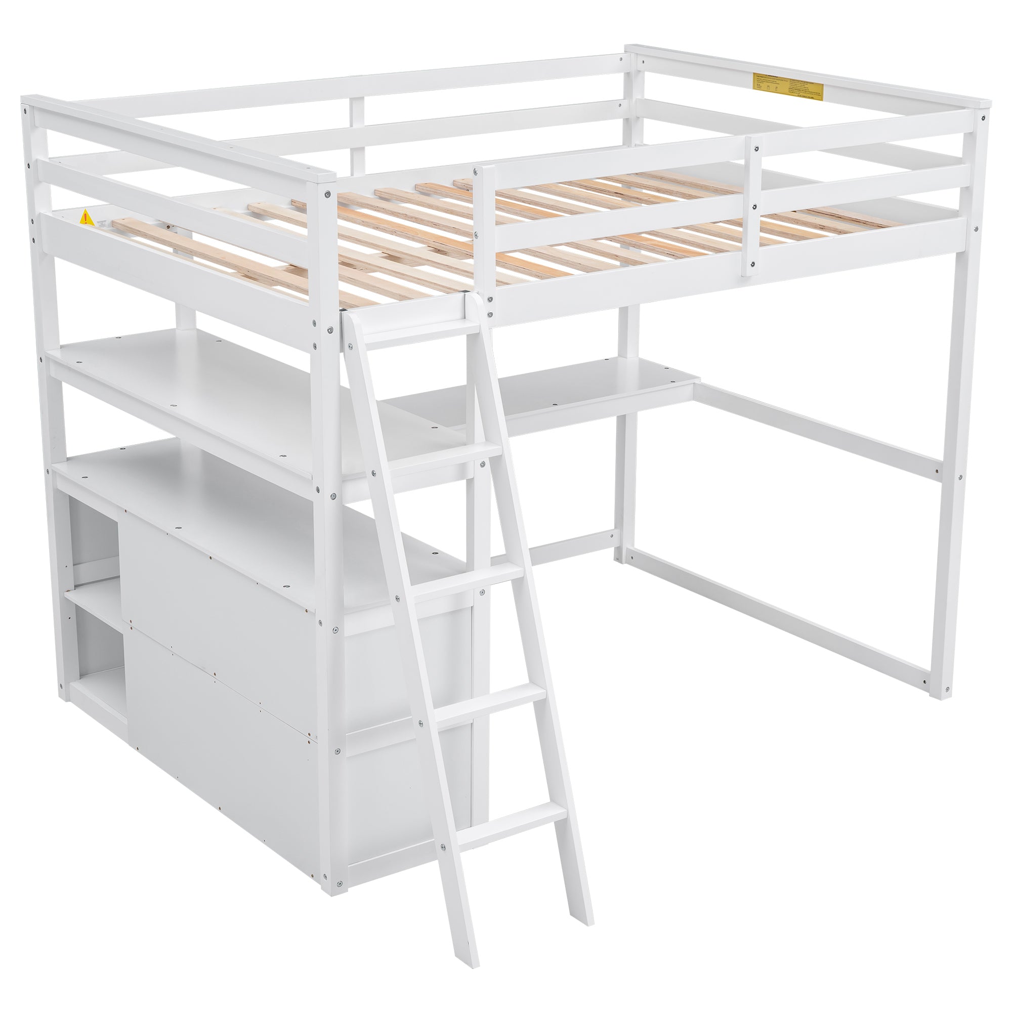 Full Size Loft Bed with Desk and Shelves,Two Built-in Drawers,White(Old SKU: SM000416AAK)