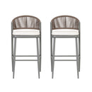 Outdoor Bar Height Metal Frame Counter Stools With Scallop Shaped Backrest & Water Resistant Cushions