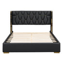 Upholstered Platform Bed With Strips - Black