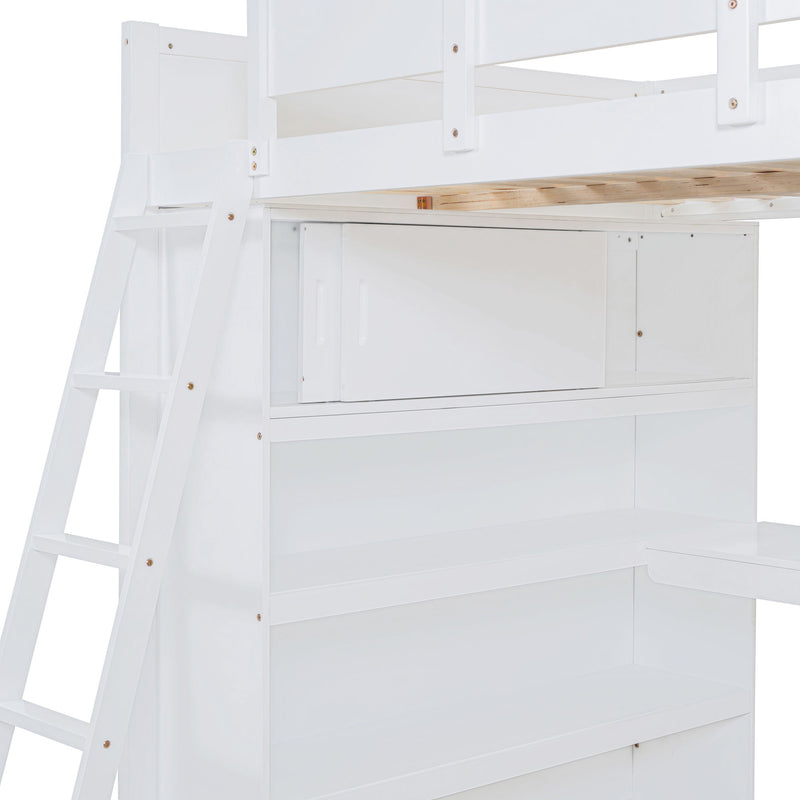 Modern Loft Bed With Desk And Shelves