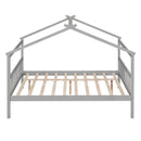 Full Size Wooden House Bed with Twin Size Trundle, Gray
