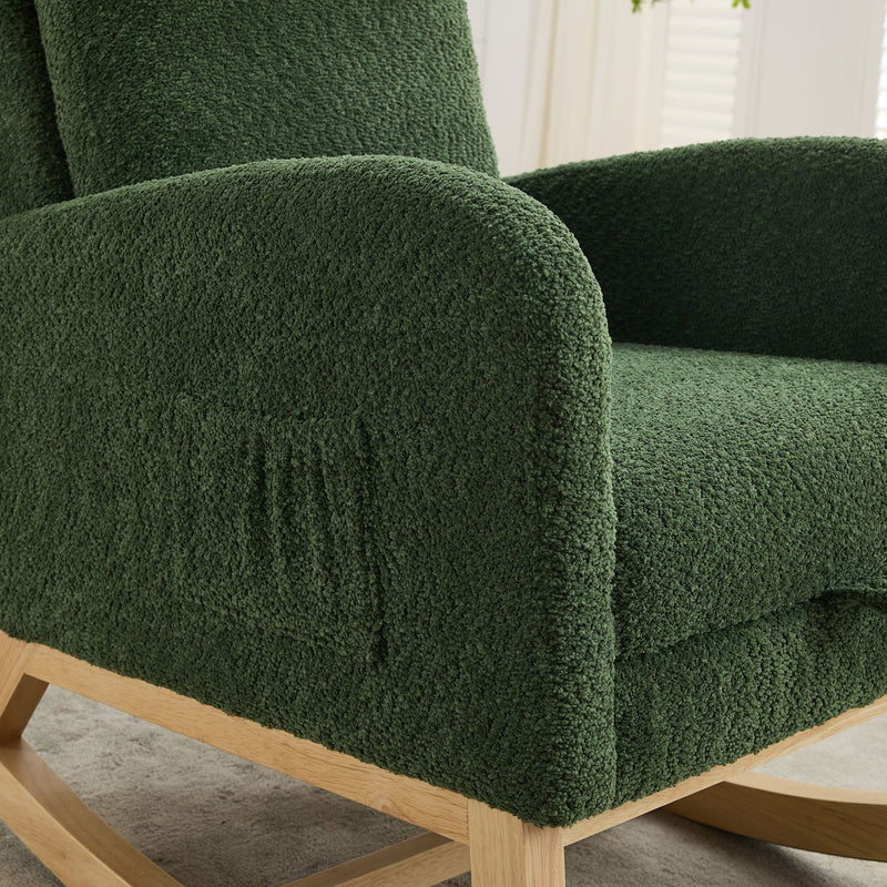 High Back Glider Rocking Chair With Retractable Footrest And Rubber Wood Legs