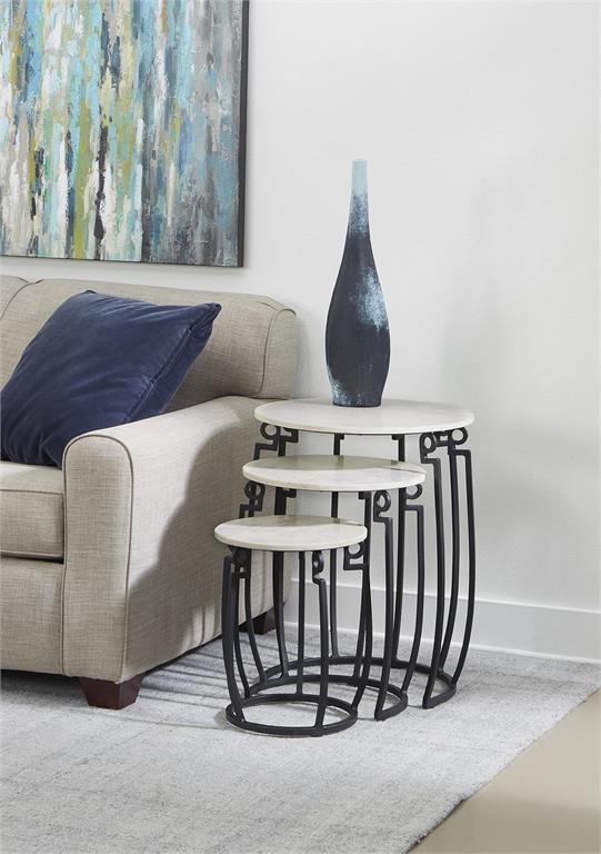 Evander Round White Marble 3 pc Nesting Tables