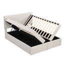 Queen Size Upholstered Platform Bed with Storage Underneath, Beige