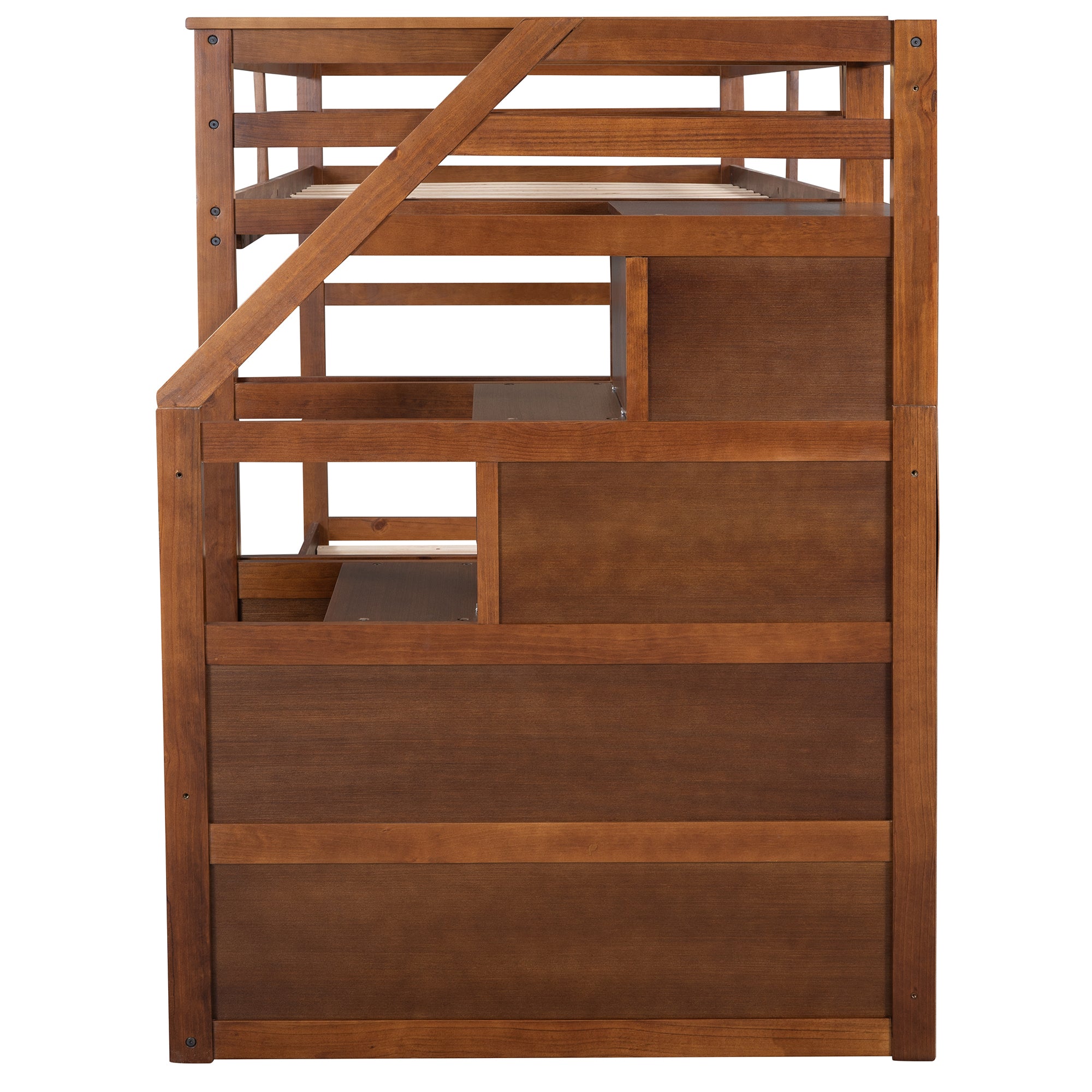 Twin-Over-Twin Bunk Bed with Twin Size Trundle and 3 Storage Stairs,Walnut (OLD SKU :LP000064AAD) - Atlantic Fine Furniture Melbourne FL