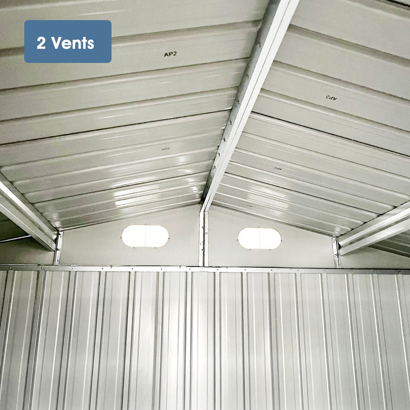 Outdoor Storage Shed, Galvanized Steel Garden Shed With 4 Vents & Double Sliding Door