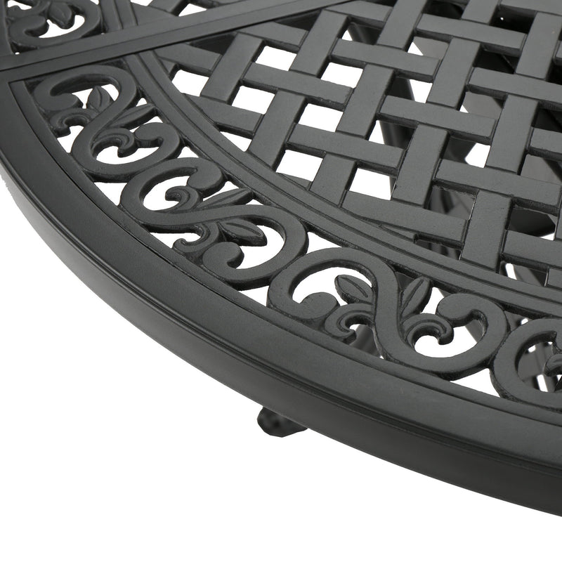 Outdoor Expandable Aluminum Dining Table With Latticework Details And Curvy Legs