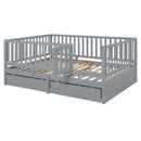 Daybed With Fence Guardrails And 2 Drawers, Split Into Independent Floor Bed & Daybed