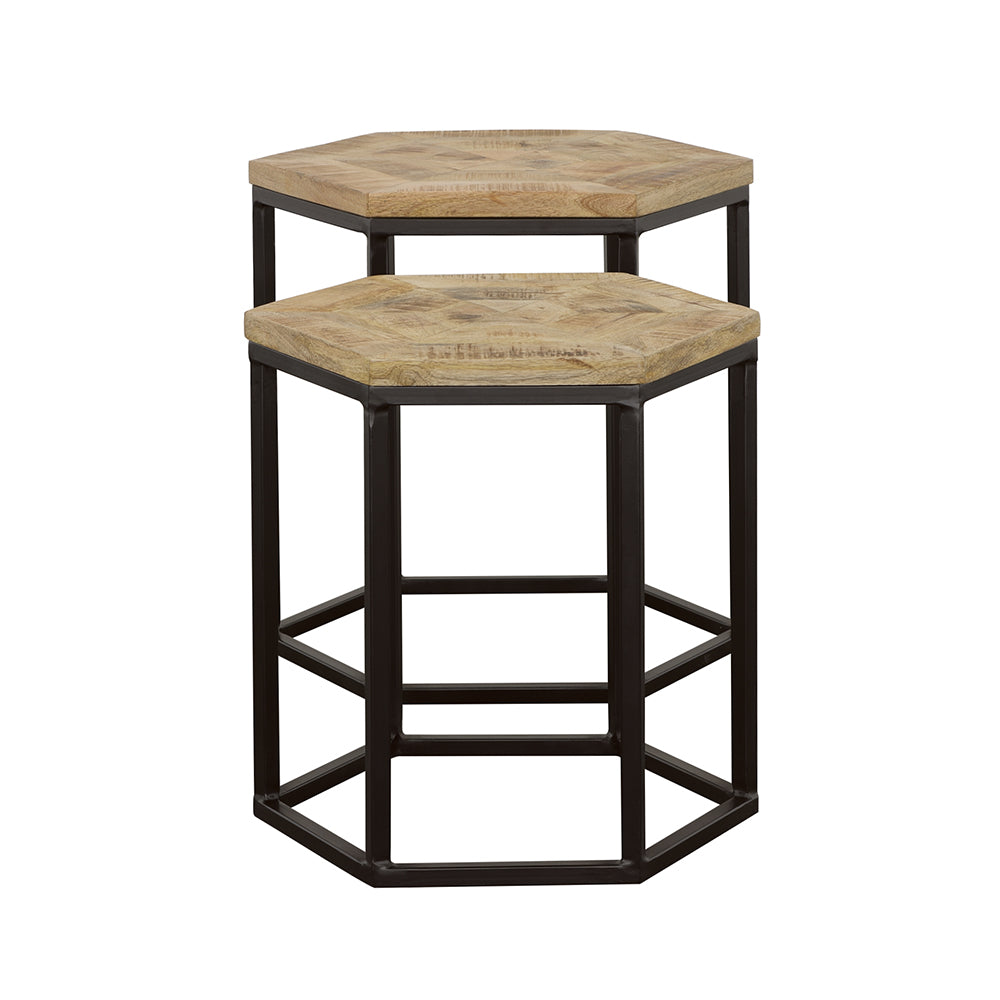 Adger 2-piece Hexagonal Nesting Tables Natural and Black — view 4