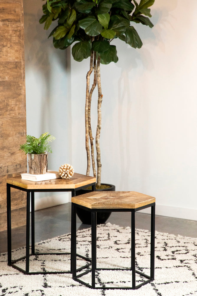 Adger 2-piece Hexagonal Nesting Tables Natural and Black — view 3