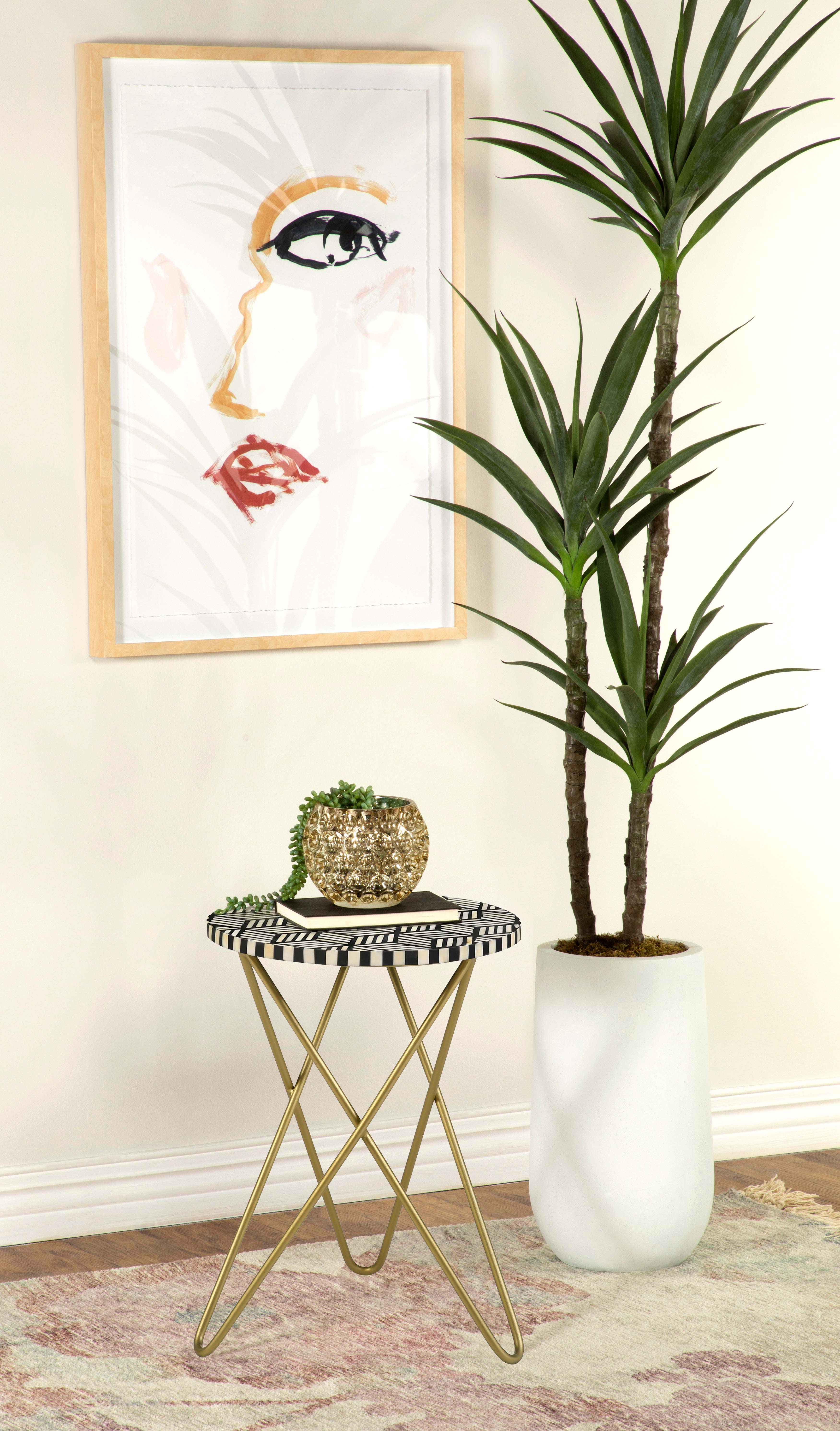 Xenia Round Bone Inlay Accent Side Table White and Gold — view 2