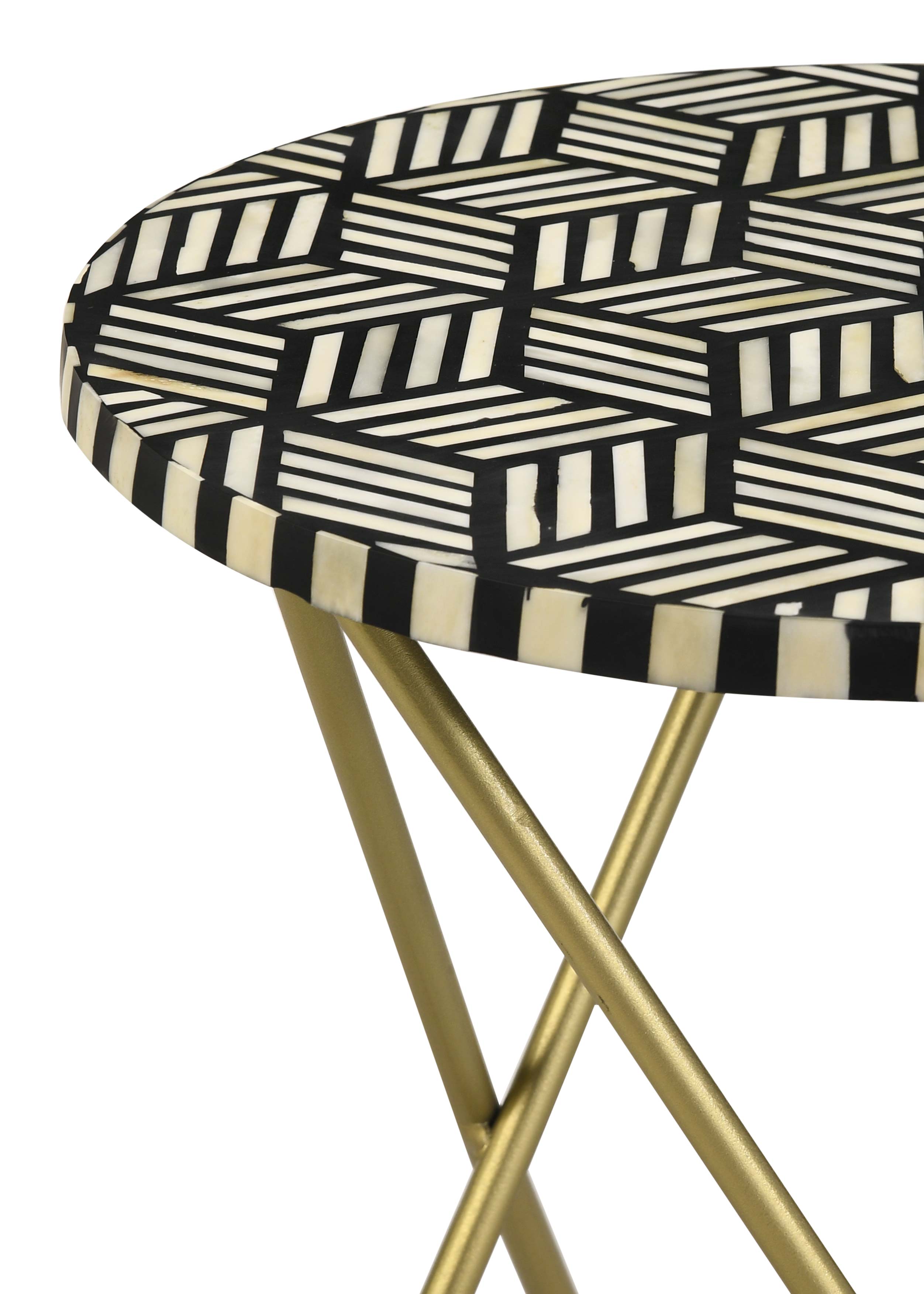 Xenia Round Bone Inlay Accent Side Table White and Gold — view 4
