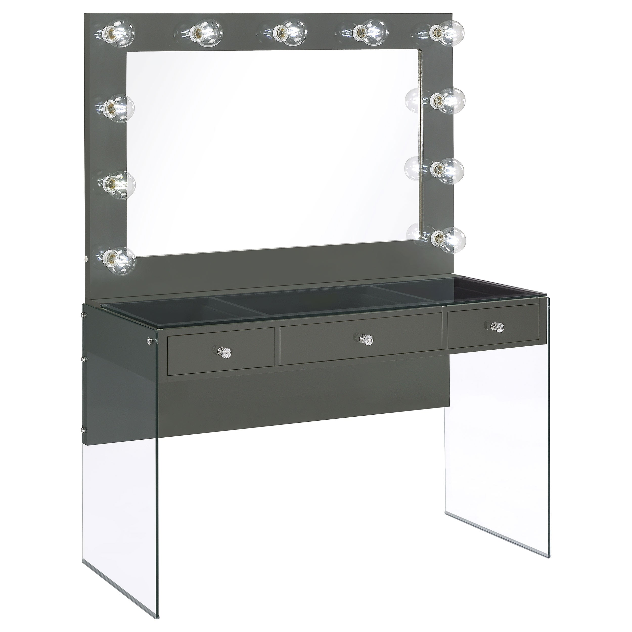 Afshan 3-drawer Vanity Set with Lighting Grey High Gloss — view 1