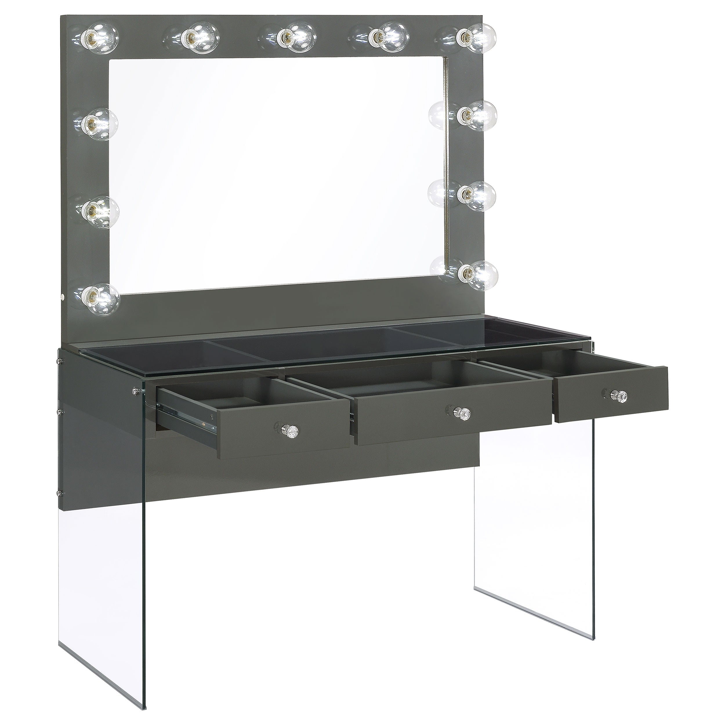 Afshan 3-drawer Vanity Set with Lighting Grey High Gloss — view 3