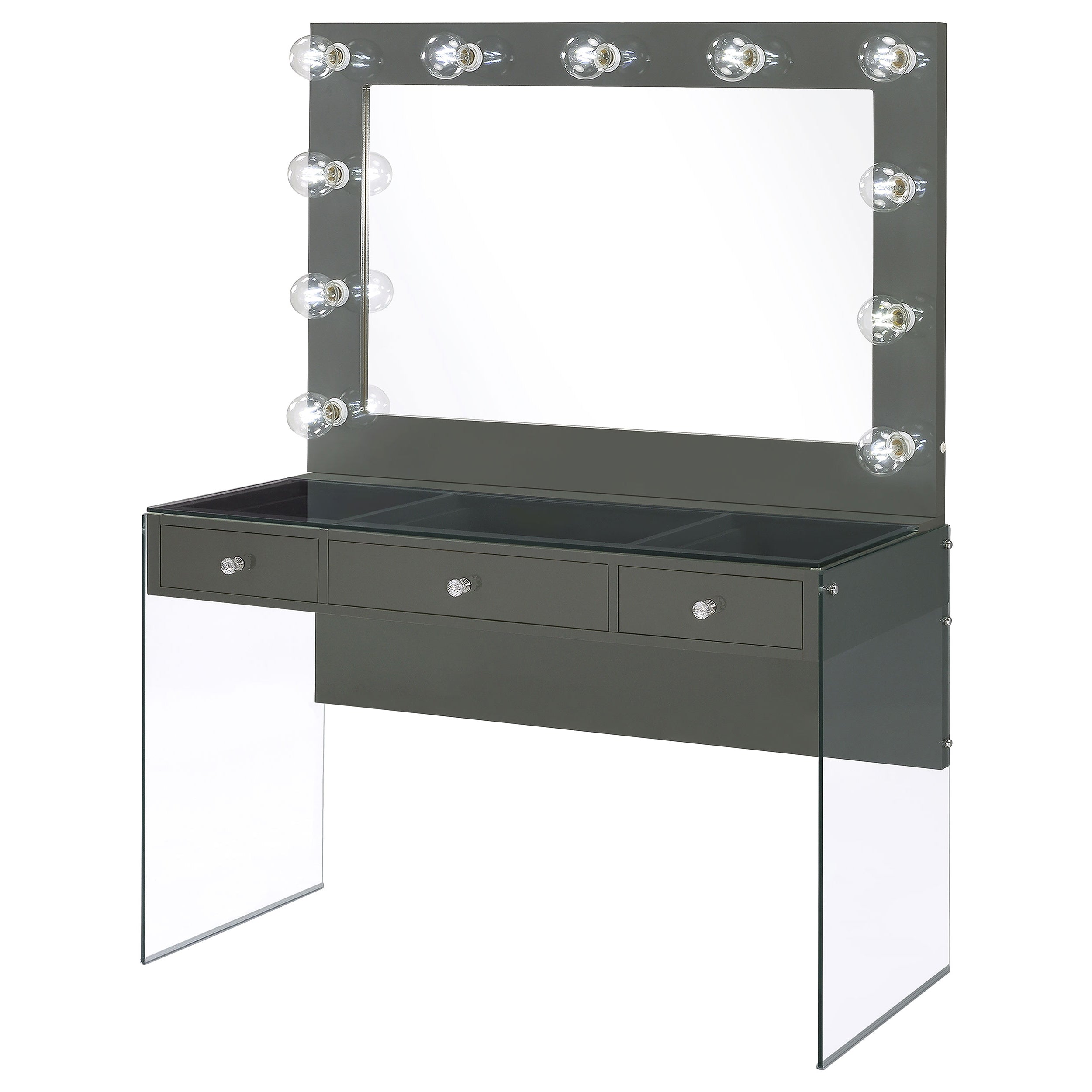 Afshan 3-drawer Vanity Set with Lighting Grey High Gloss — view 4