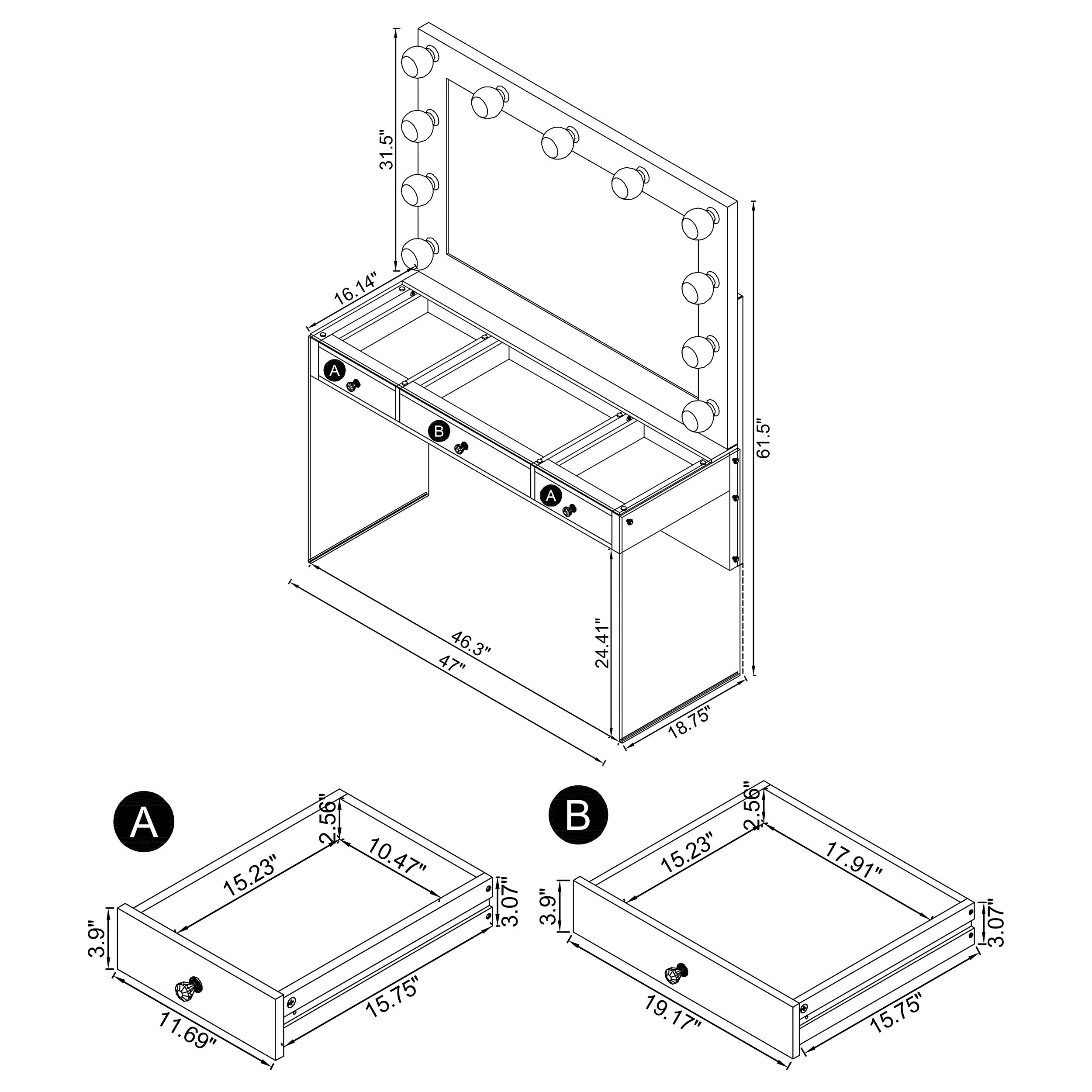 Afshan 3-drawer Vanity Set with Lighting Grey High Gloss — view 9